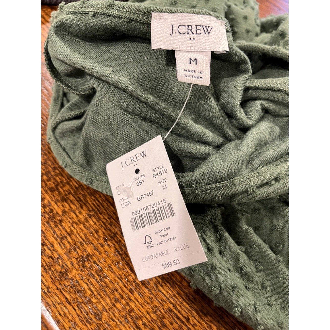 J. Crew Olive Green Textured Tiered puffy short sleeves Midi Dress