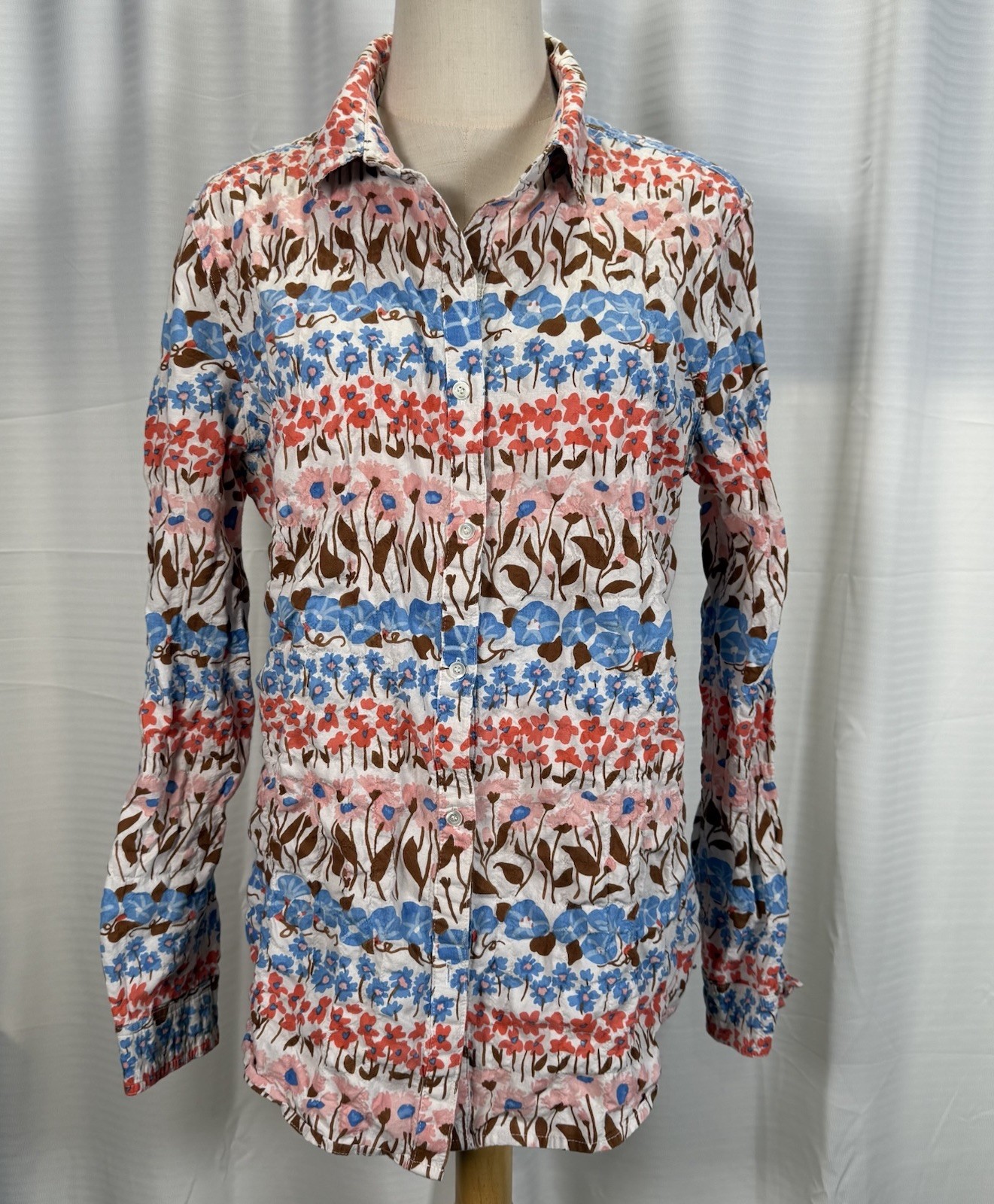 J MCLAUGHLIN LOIS SHIRT STRETCH COTTON FLORAL MOTIF GARDEN SIZE LARGE