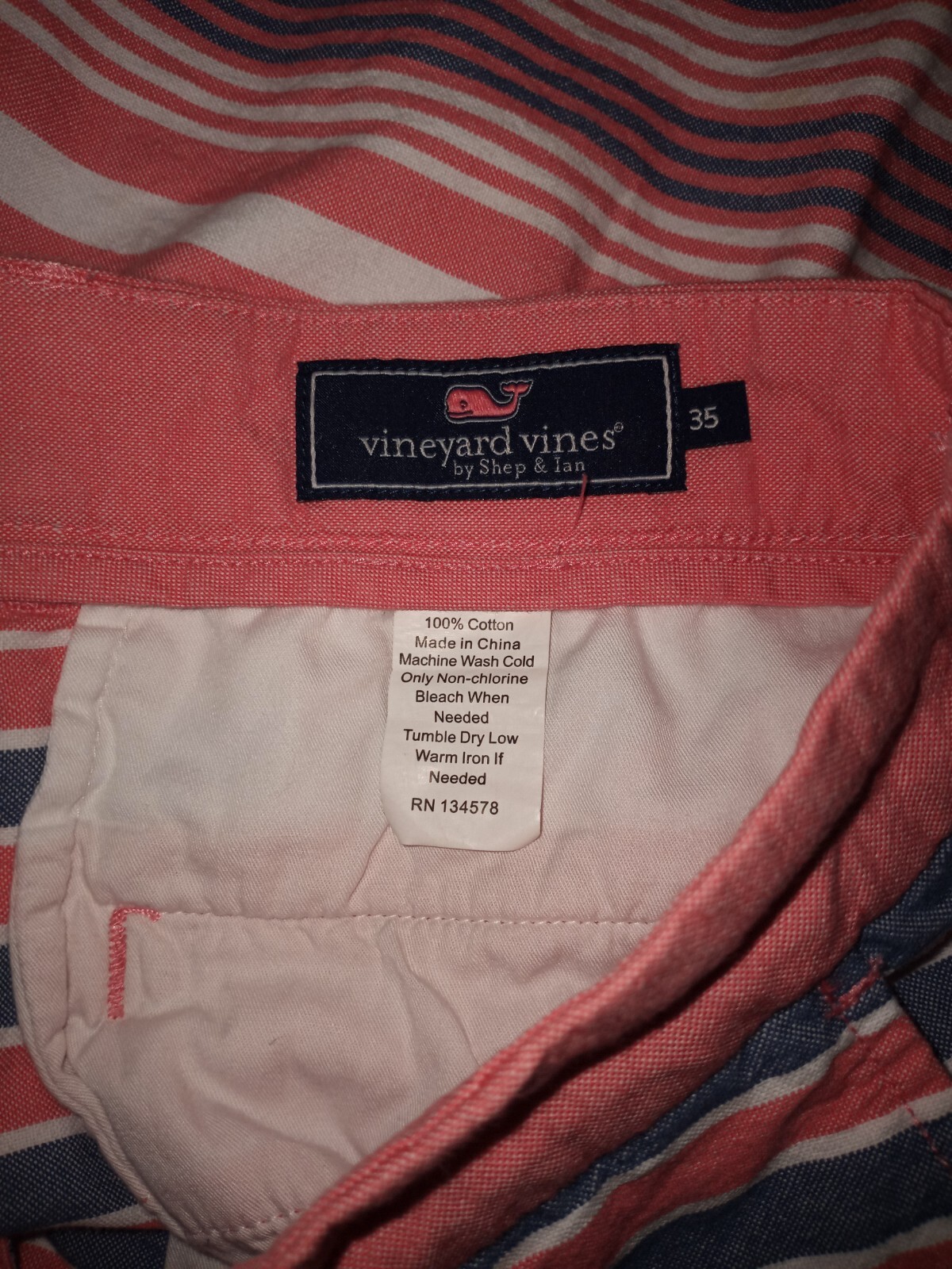 😃Vineyard Vines Pink Blue White Striped Breaker Short Mens 35X8 PRISTINE