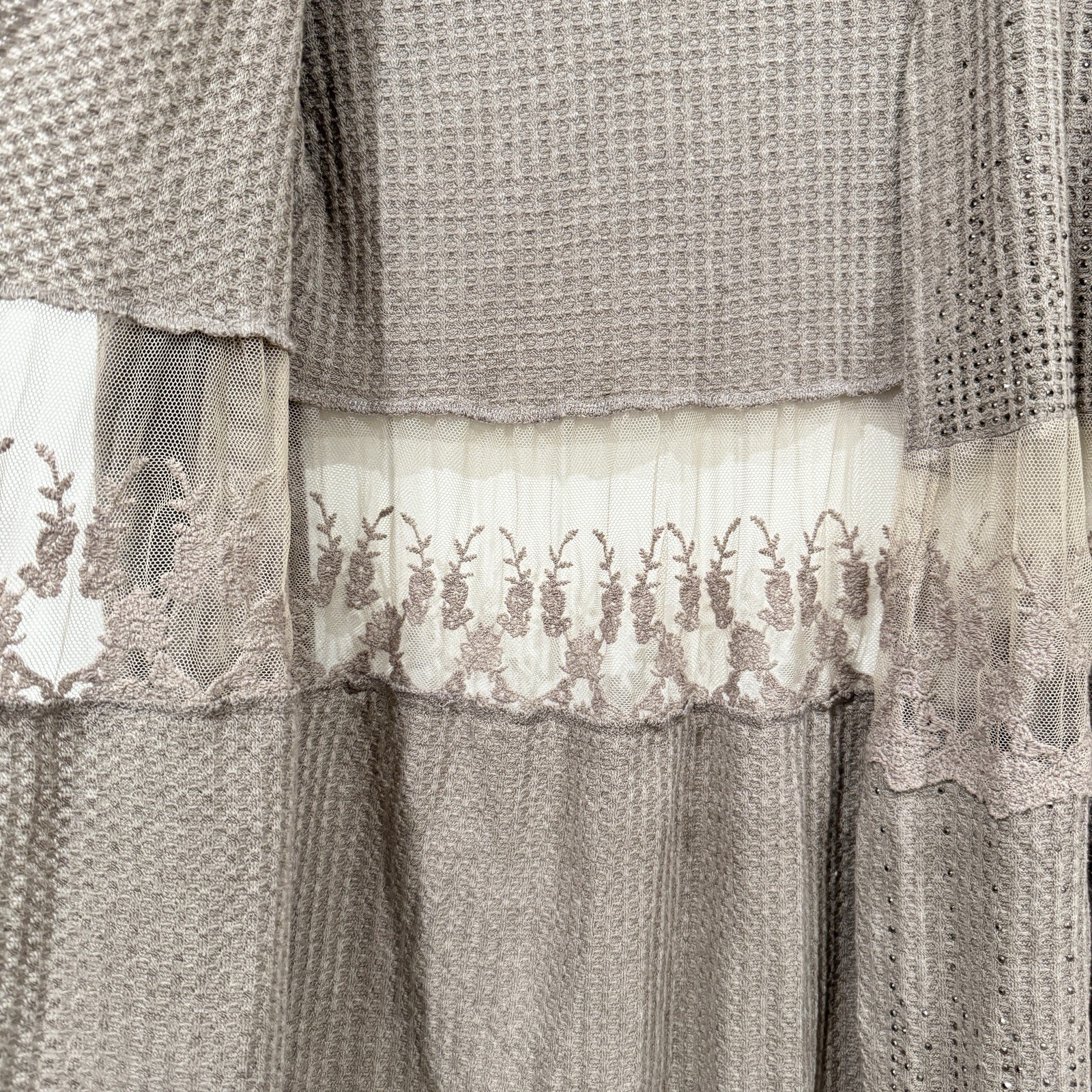 Vocal Beige All Over Lace Sequins Boho Duster Cardigan Jacket Women’s Small Y2K