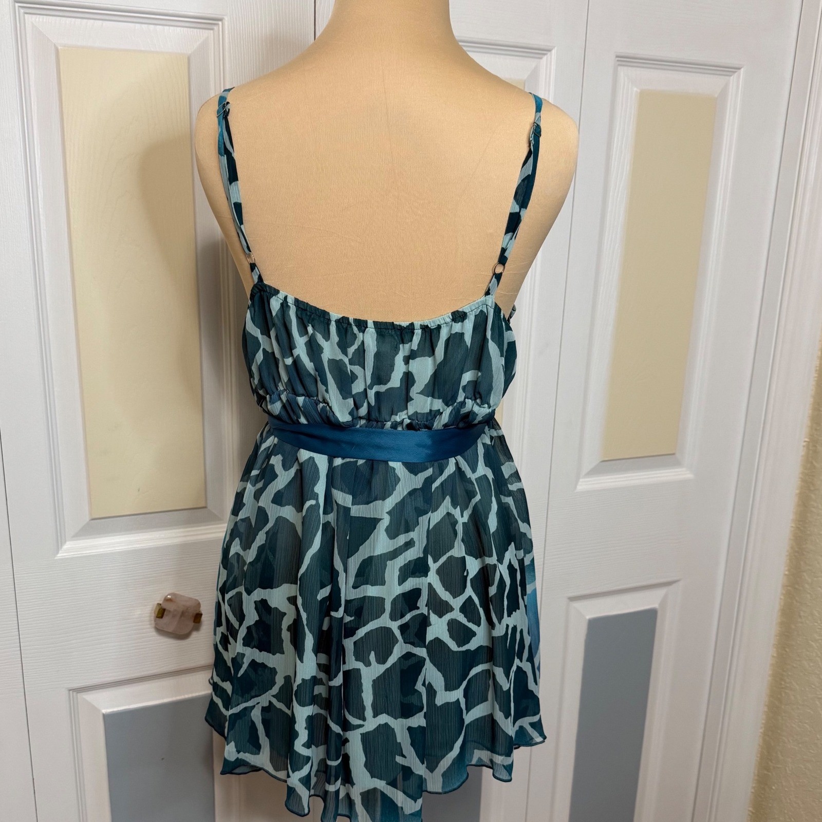 Mixit Blue Giraffe Animal Print Camisole Top Large Empire Waist Ribbon Belt