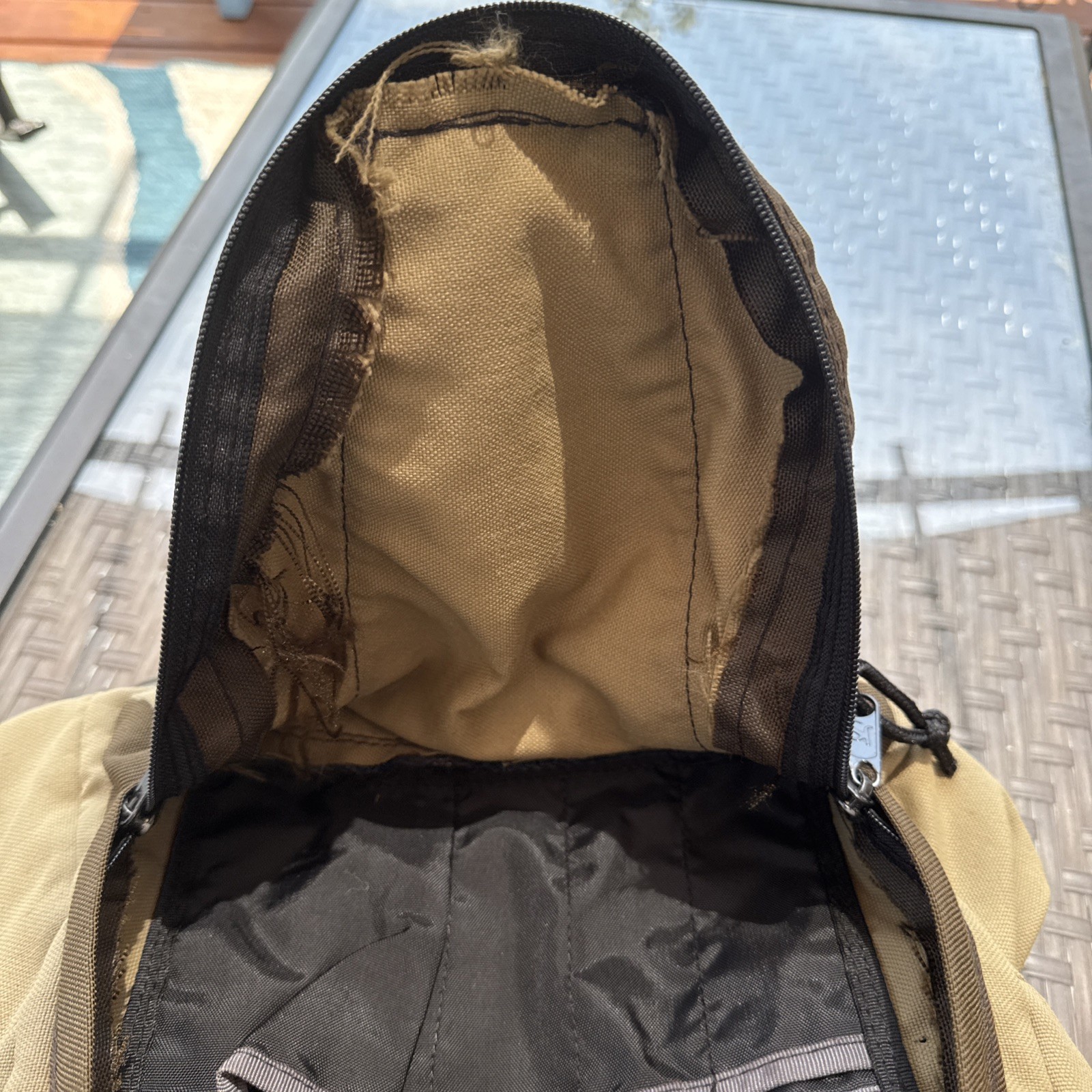 Jansport Backpack Rubber Bottom Zipper Multi Pocket Tan