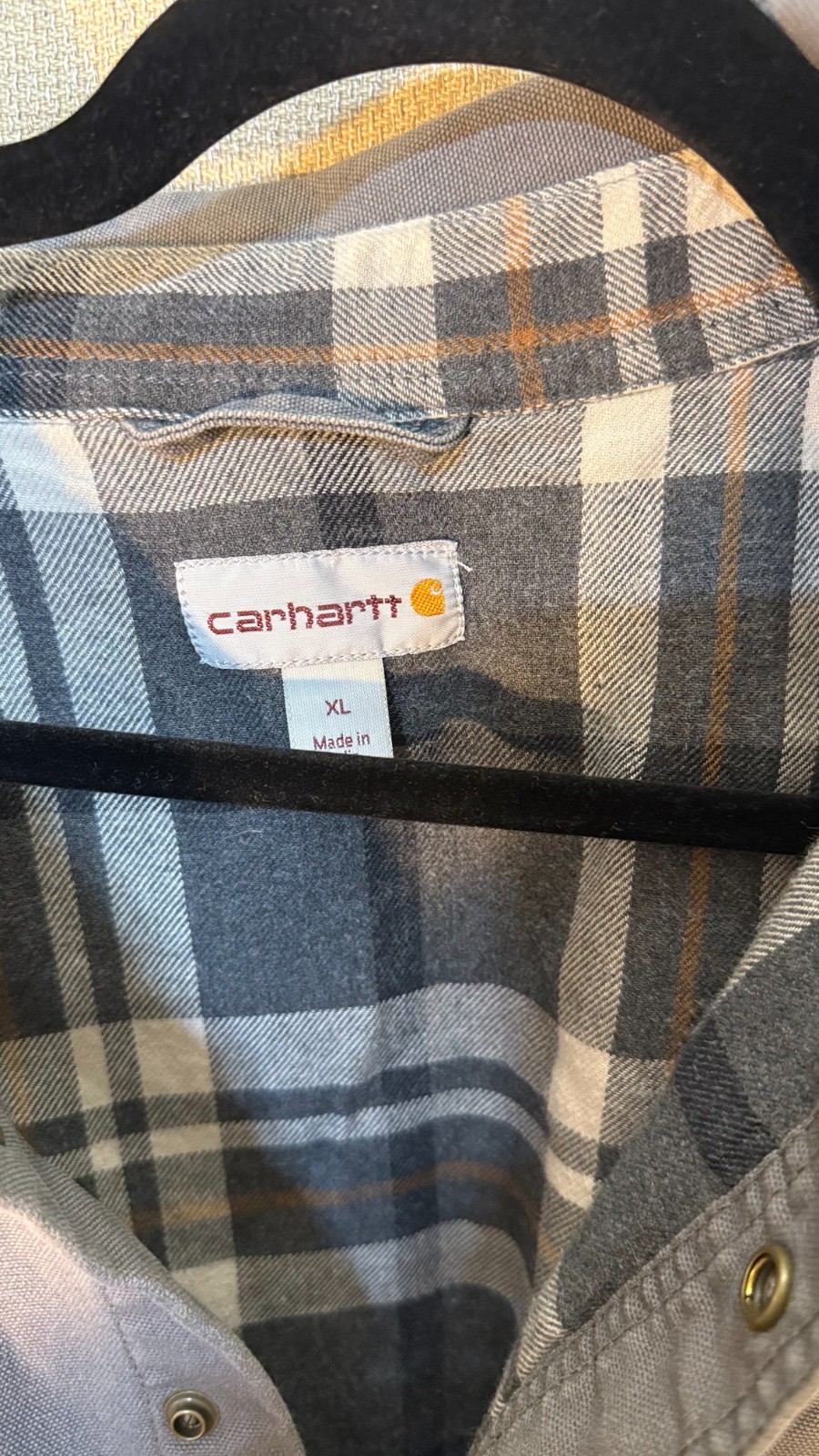 Carhartt Men’s XL Relaxed Fit Brown Lined Shacket Button & Snap Logo Accents
