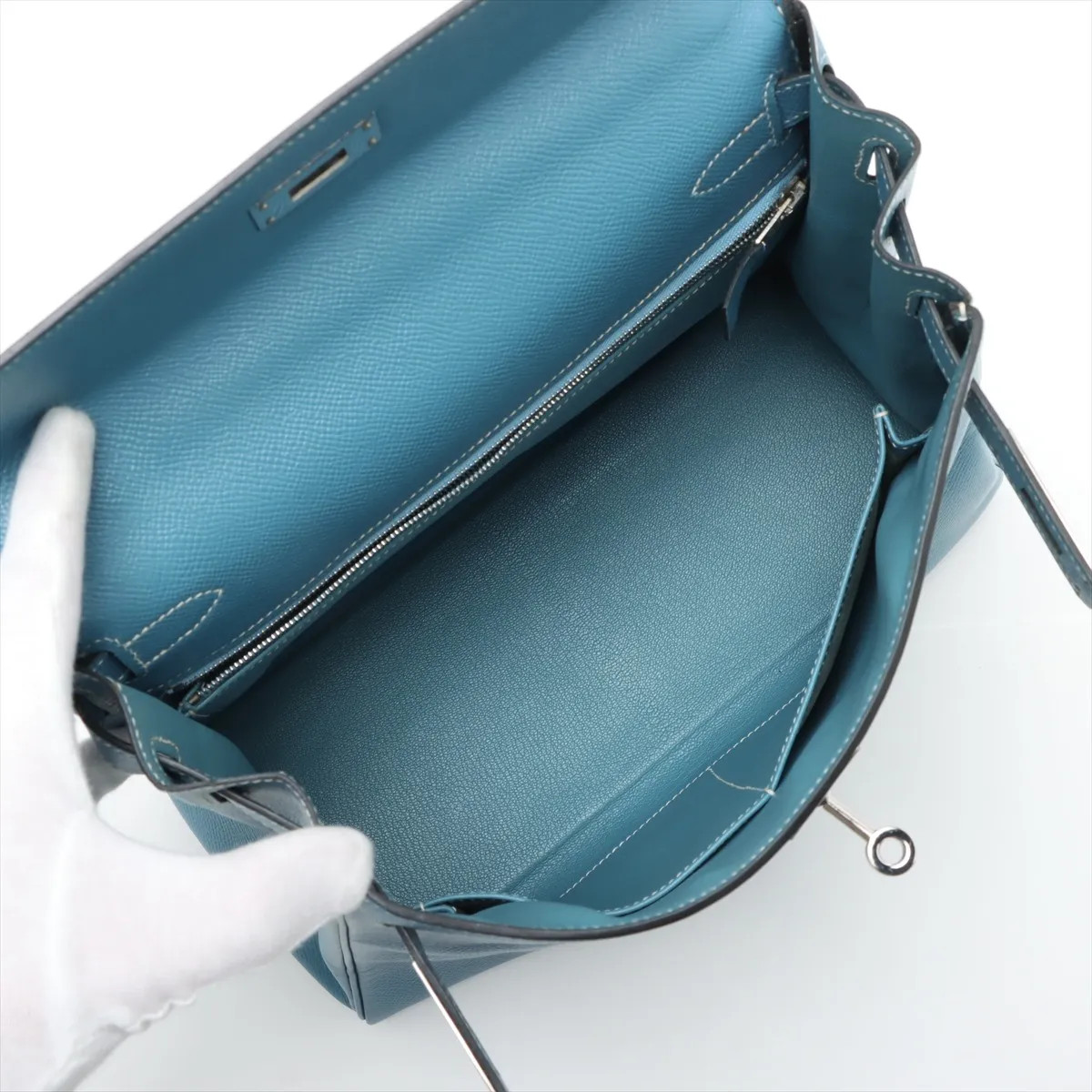 Hermès Kelly 28 Le Tournay Cushbell Blue Jean Silver Metal Fittings □C: 1999