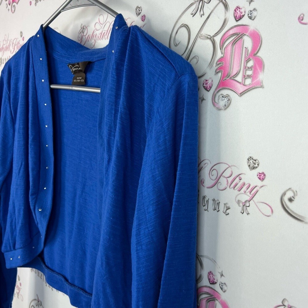 Jessica cardigan studded crystal Sapphire Blue Sweater Rhinestone Trim open