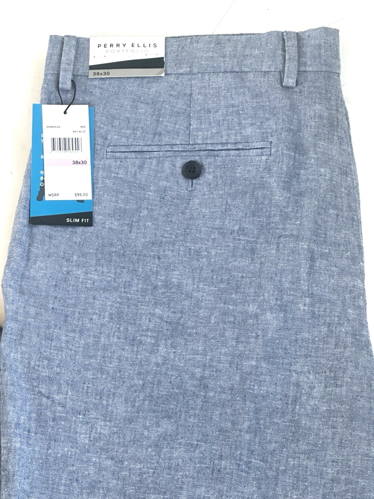 Perry Ellis Portfolio Linen Pants Slim Fit Bay Blue Size 38 x 30 Retail $95