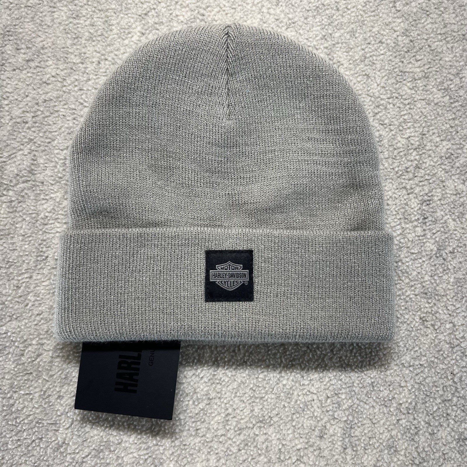 Harley-Davidson Gray Knit Beanie Hat Cuffed Winter Cap NWT