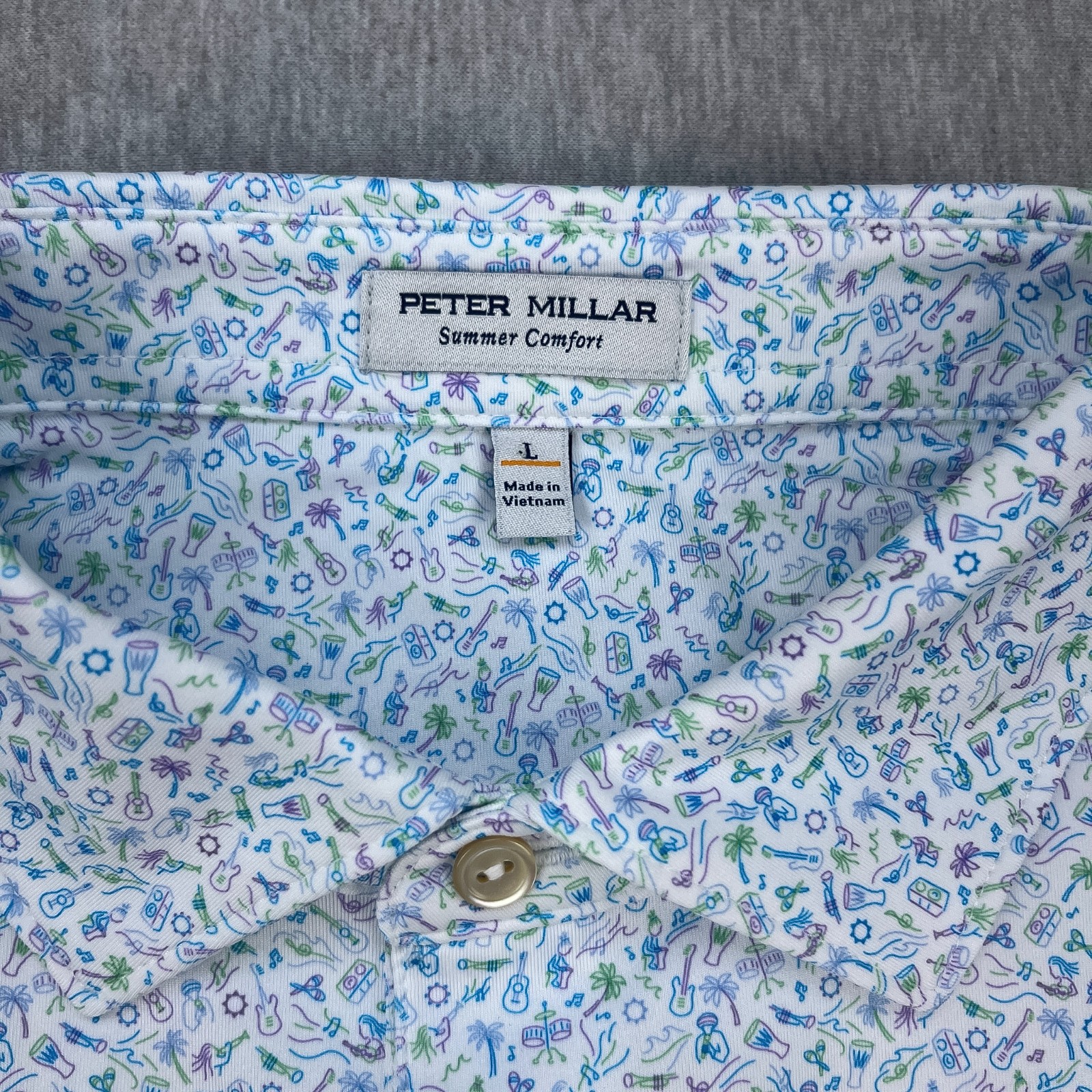 Peter Millar Island Jammin Summer Comfort Polo Shirt Men L White Performance NEW