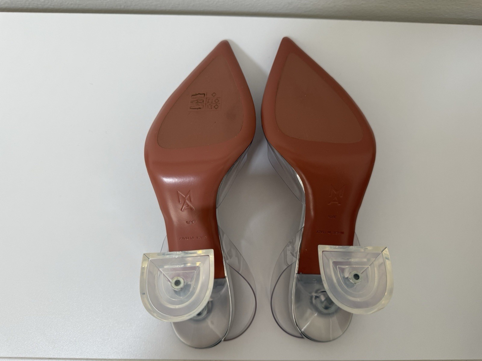 Amina Muaddi Transparent PVC Slingback Pumps Clear Silver Size 38.5 NEW