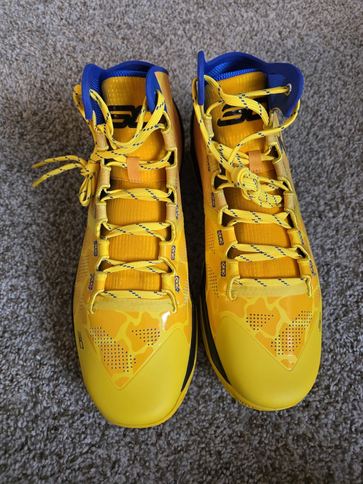 Under Armour Curry 2 Double Bang Basketball Shoes Gold Blue 3026281-700 Mens 13