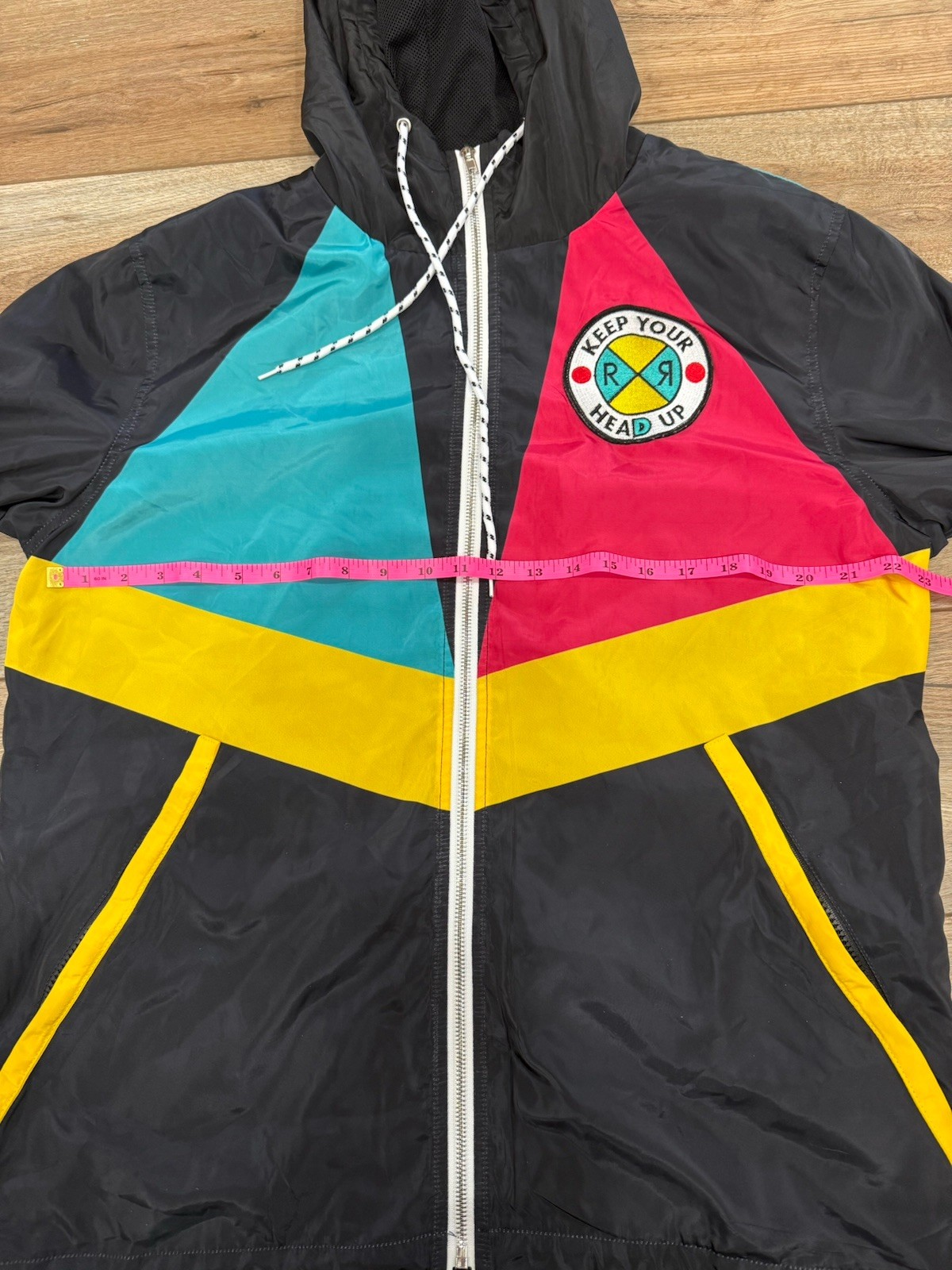 Reason Jacket Men Medium Black Neo Abstract Windbreaker Hip Hop Streetwear Y2K