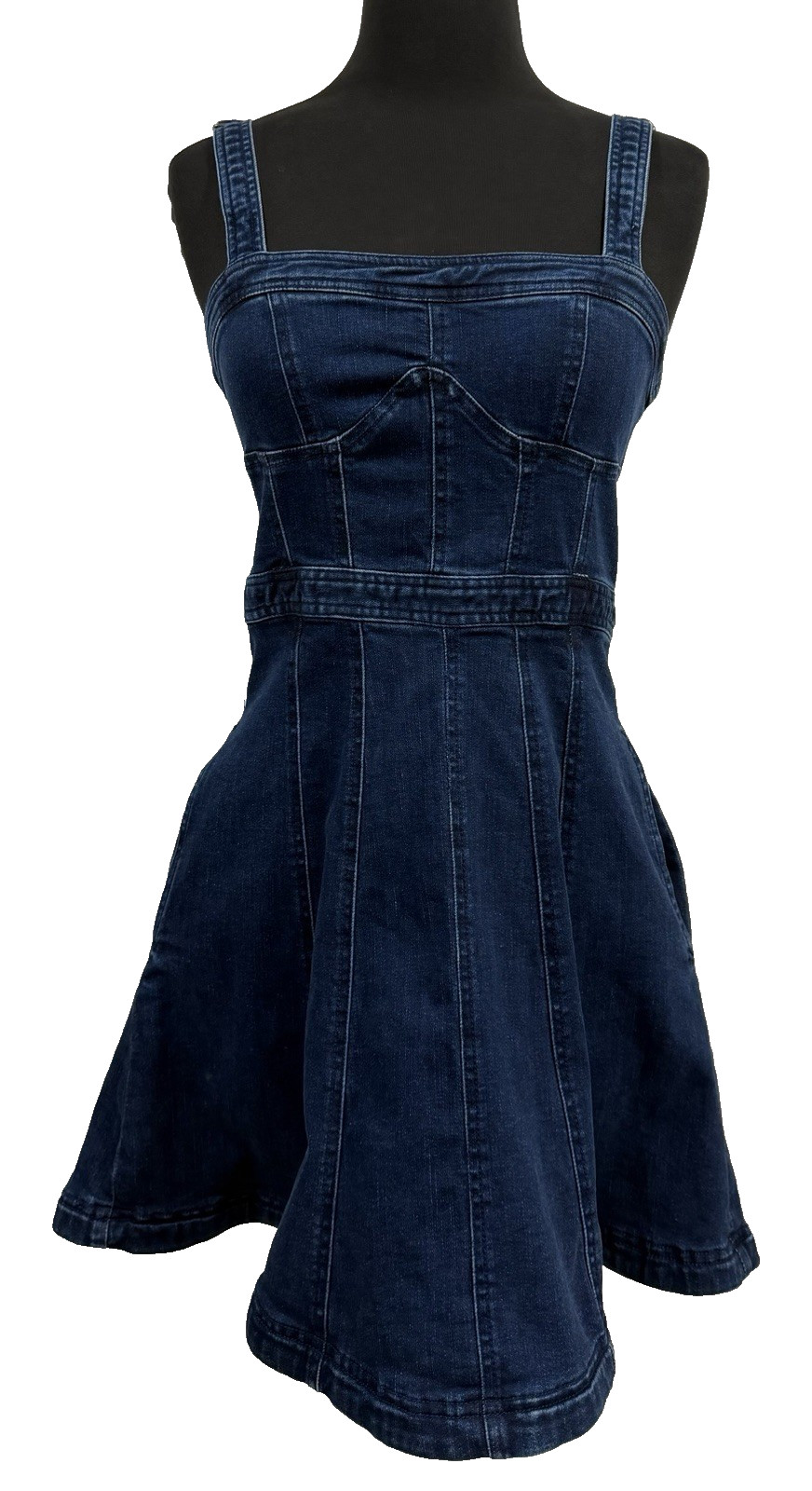 Free People Margot Denim Mini Dress A-Line Dark Indigo Sz S NWT No Belt Loops