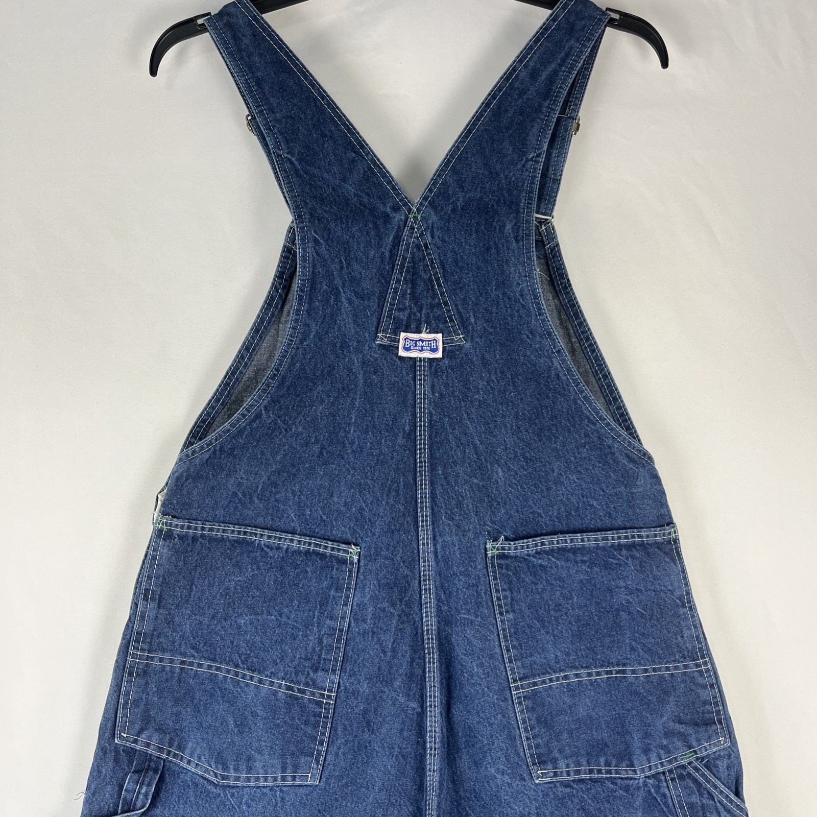 Big Smith Carpenter Bib Overalls 38×32 Made USA Workwear Button Fly Blue Nice!!