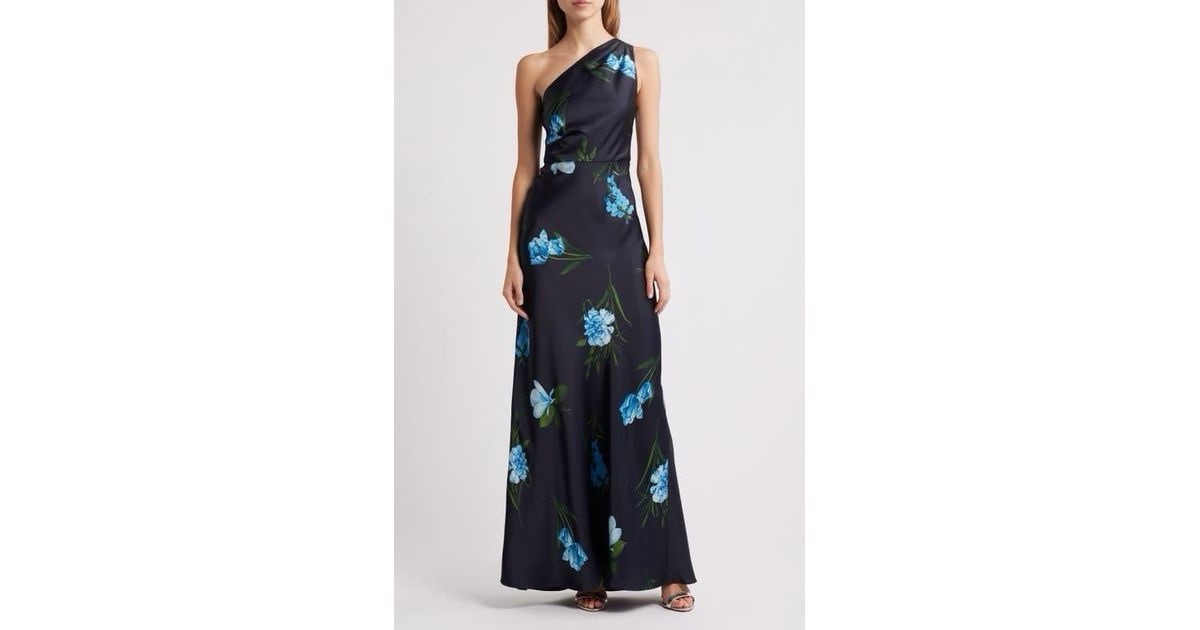Sachin & Babi Delphine Maxi Dress Floral One Shoulder satin crepe gown Size 12