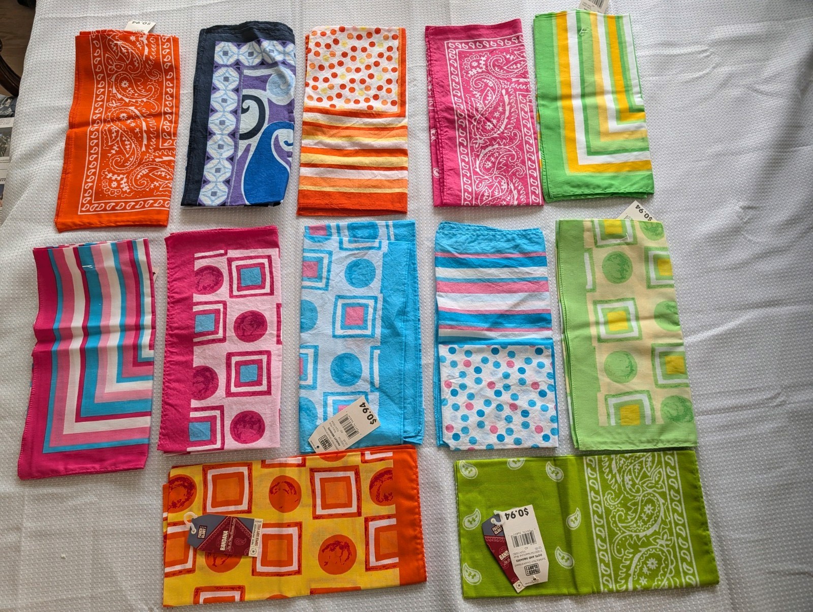 New Lot of 12 Vintag Multiple Colors Faded Glory Bandanas