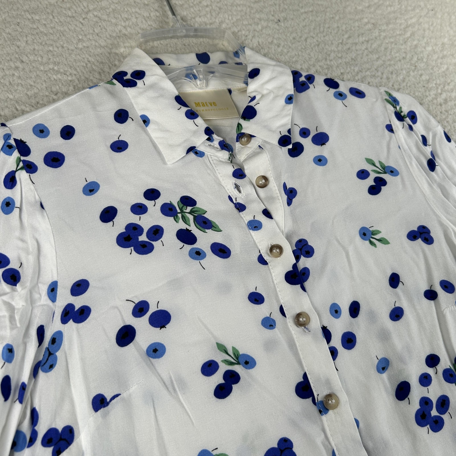 Maeve Shirt Womens 8 Blithe Blueberry Button Up Tie Sleeve Anthropologie