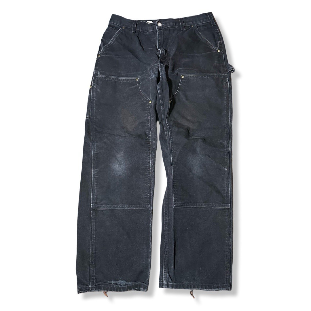 Vintage 90s Carhartt B01 BLK Double Knee Pants Faded Black 33×30 USA Distressed