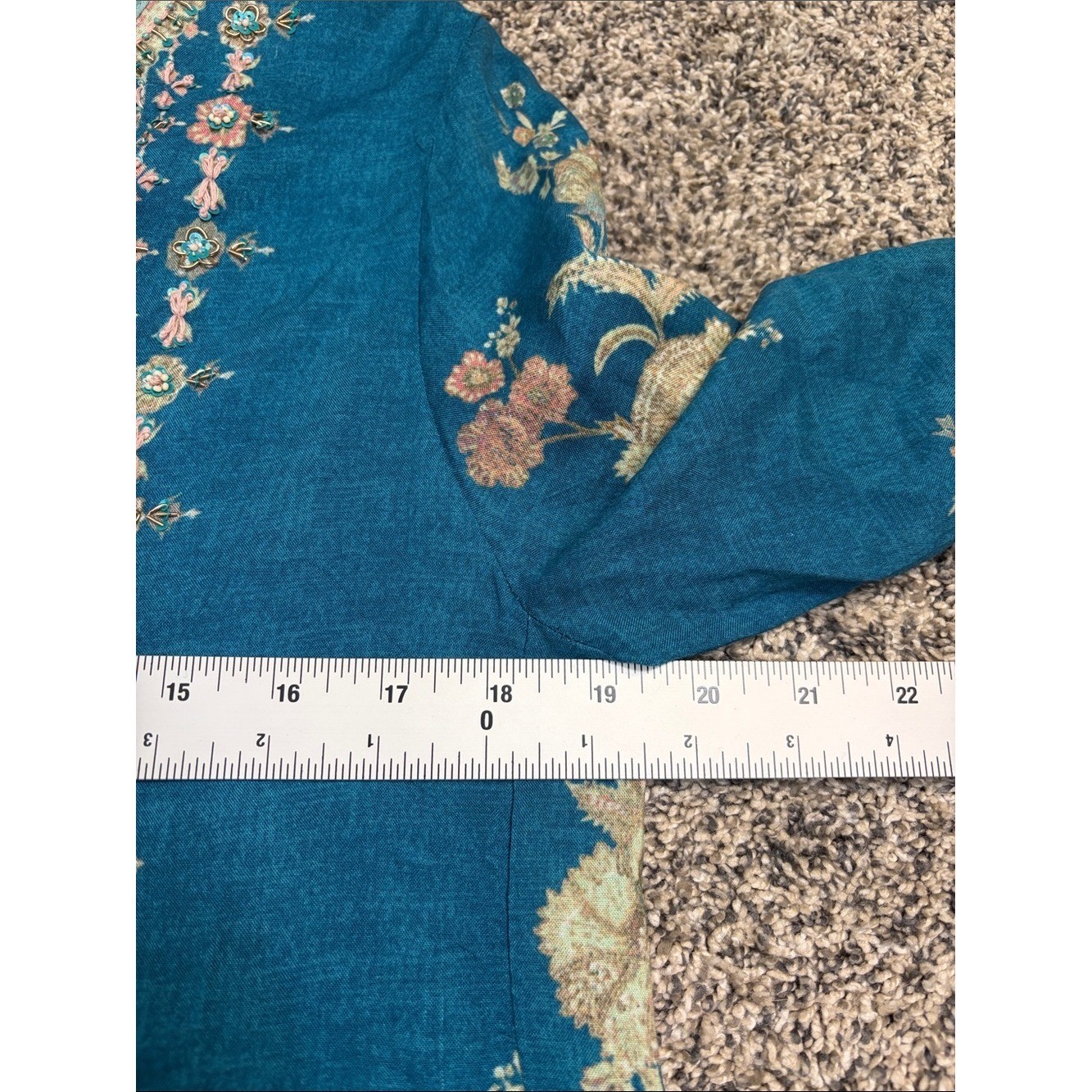 Soft Surroundings Blue Embroidered Boho Floral Tunic Top Women’s Size Small NWOT