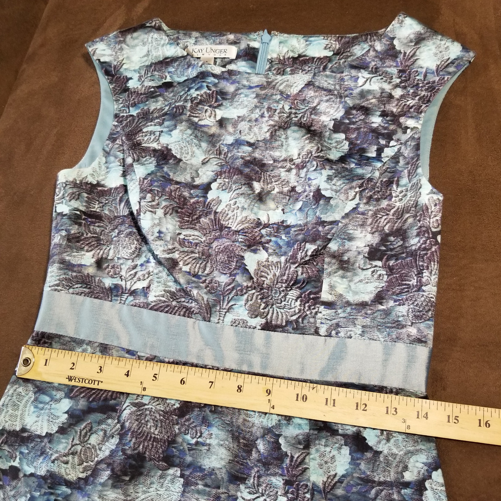 KAY UNGER SLEEVELESS MAXI DRESS BLUE FLORAL COTTON SILK SPANDEX POLYESTER Sz 4