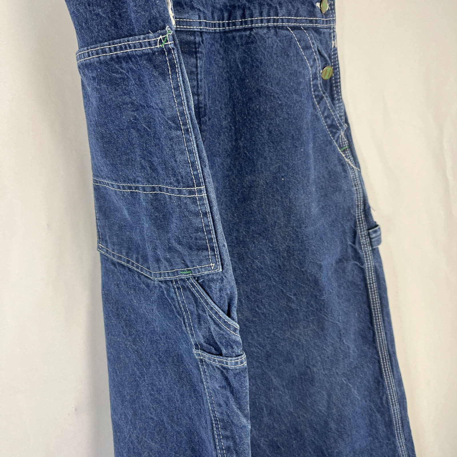 Big Smith Carpenter Bib Overalls 38×32 Made USA Workwear Button Fly Blue Nice!!