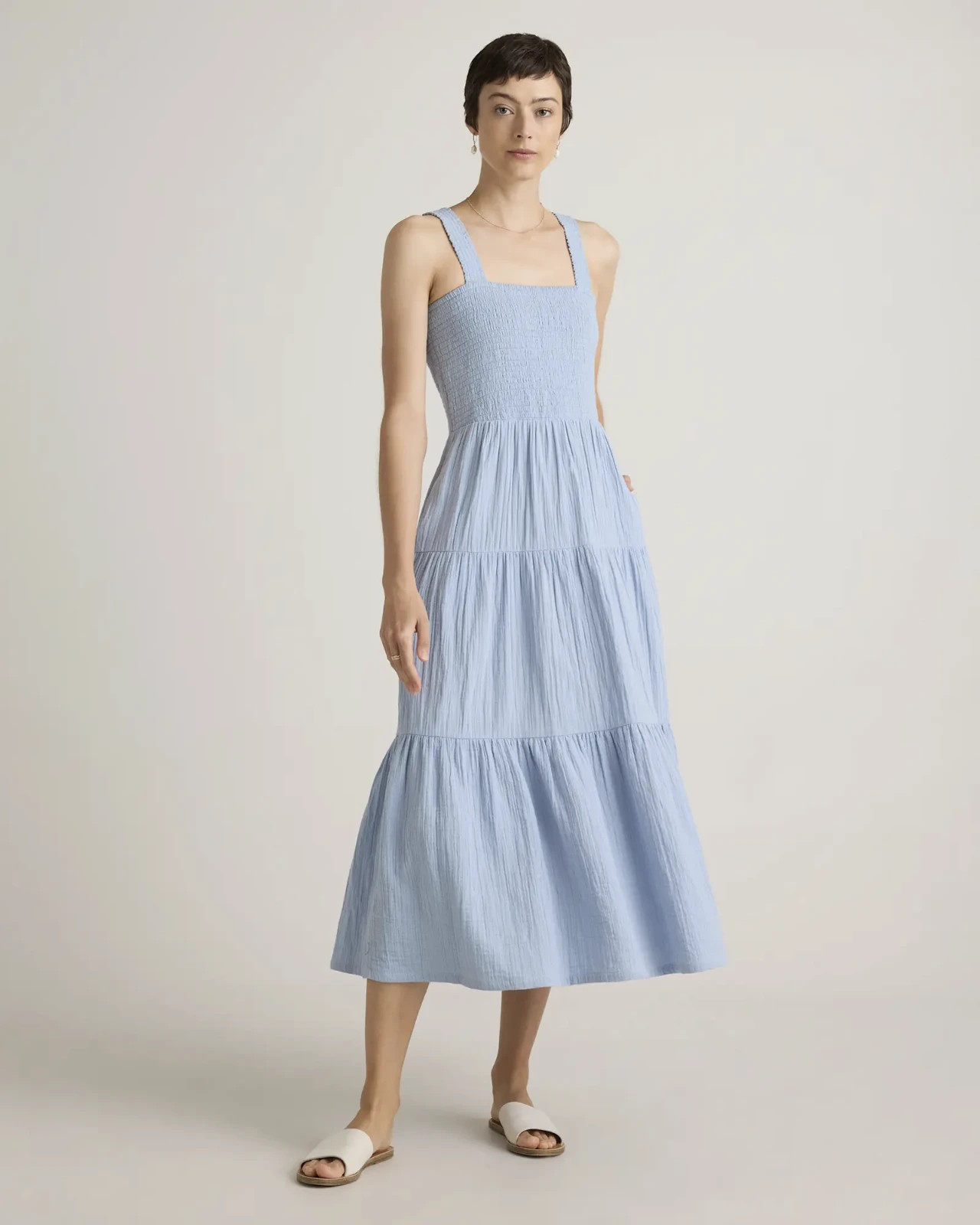 Quince 100% Organic Cotton Gauze Smocked Maxi Dress – Ocean Breeze – Size XS