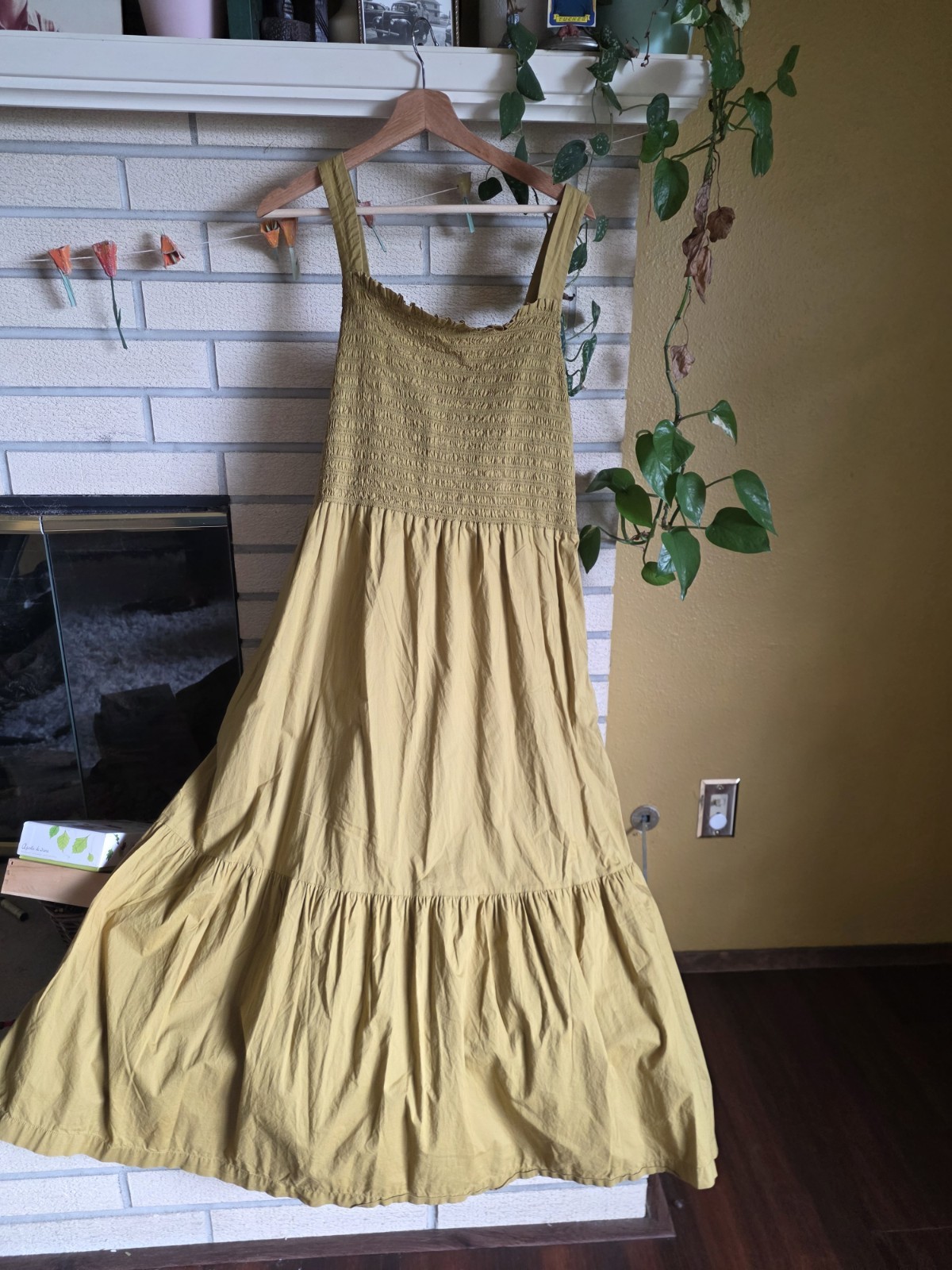Quince 100% Organic Cotton Smock TIERED MAXI DRESS CHARTREUSE