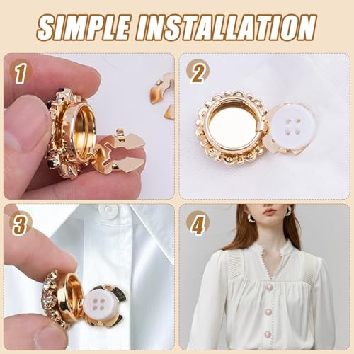 20MM Rhinestone Button Covers – 5 Sets for Blouses & Tuxedos, 12 Extra Pearl