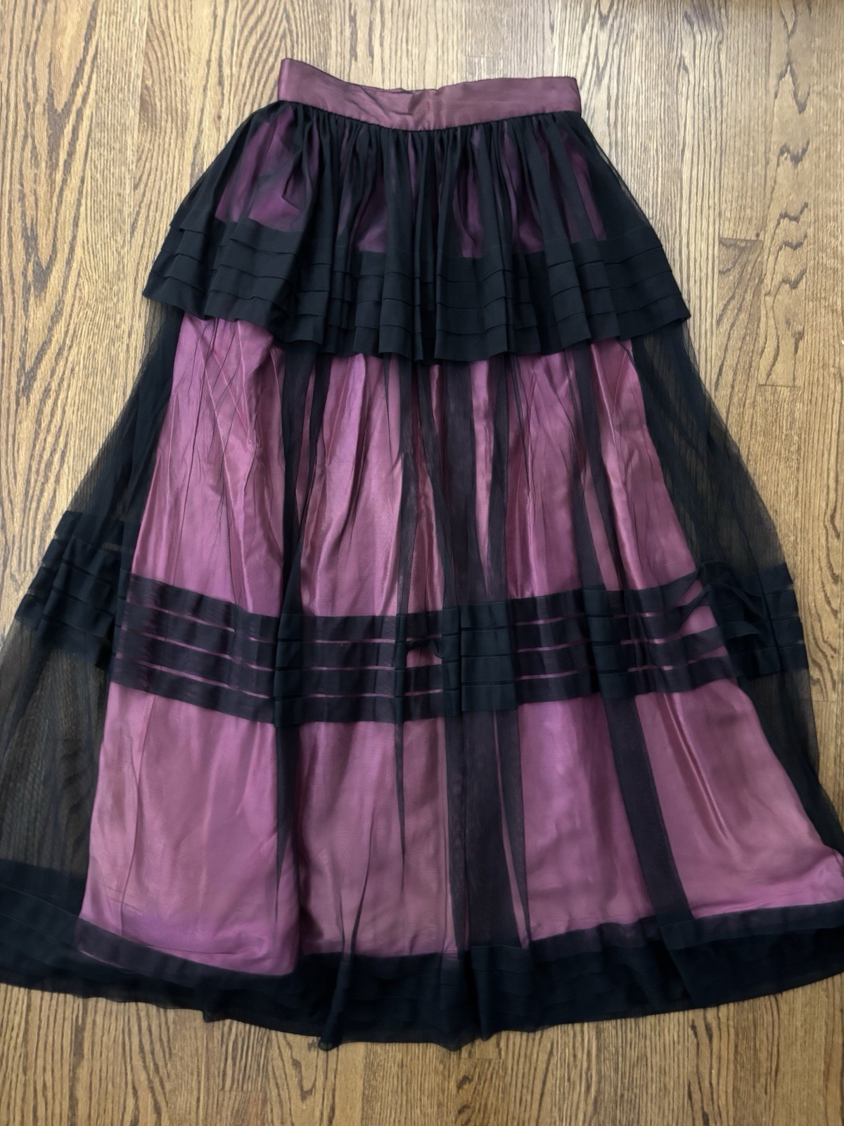 Vintage Chetta B Evenings Tule Layered Black Pink Raspberry Maxi Skirt 10