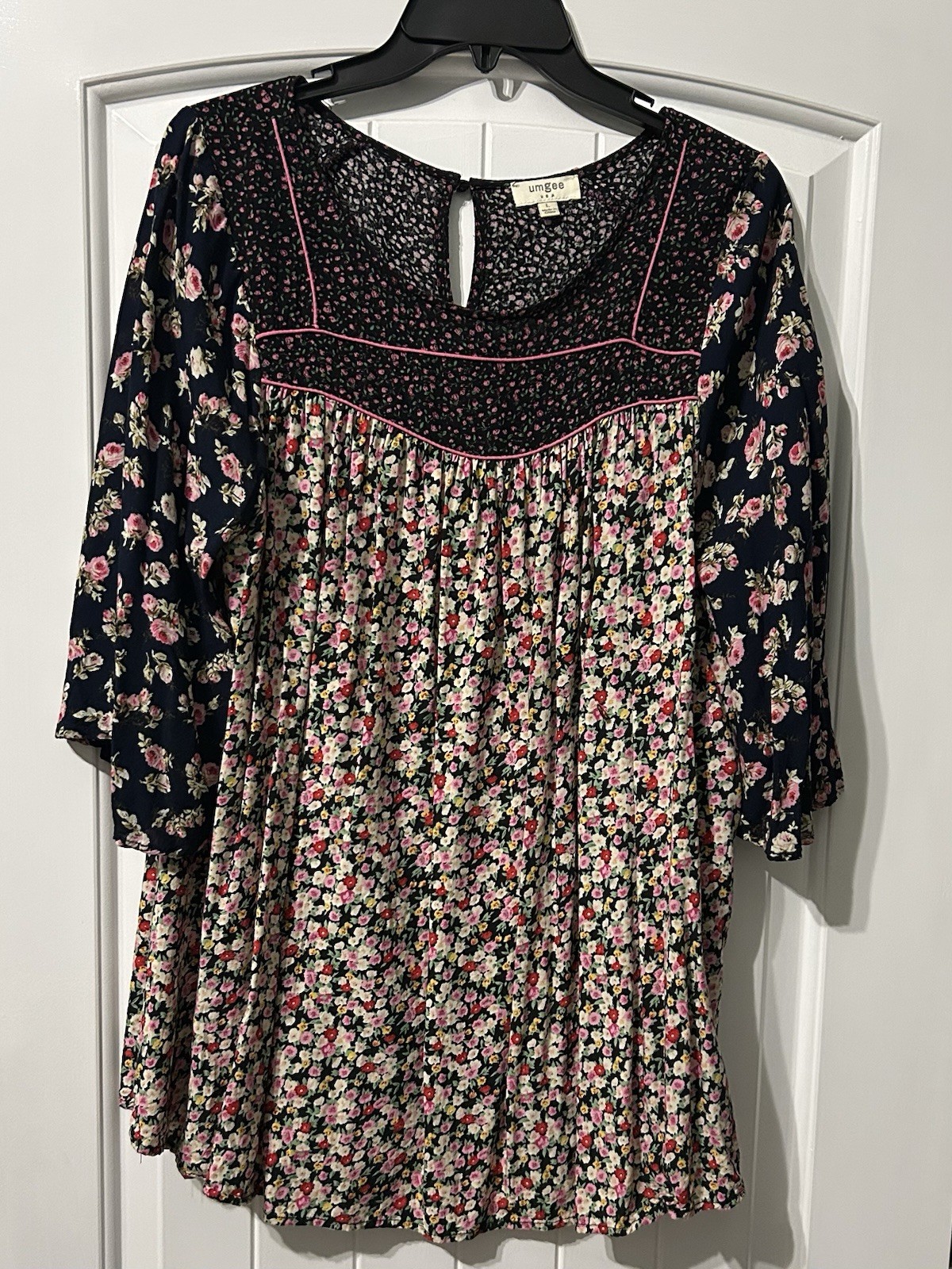 Umgee Floral Tunic Blouse With Three Quarter Sleeves In Large