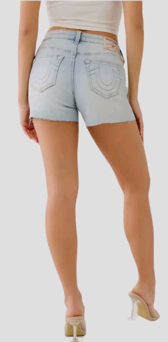 True Religion Jayde Light Wash Denim Mid Rise Classic Shorts Size 27 $159