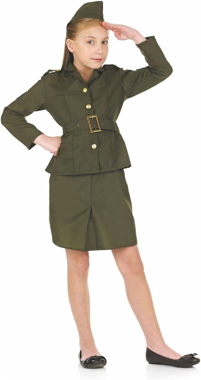Kids WW2 Army Girl Uniform Childs 1940s Soldier Military Halloween Fancy Dress
