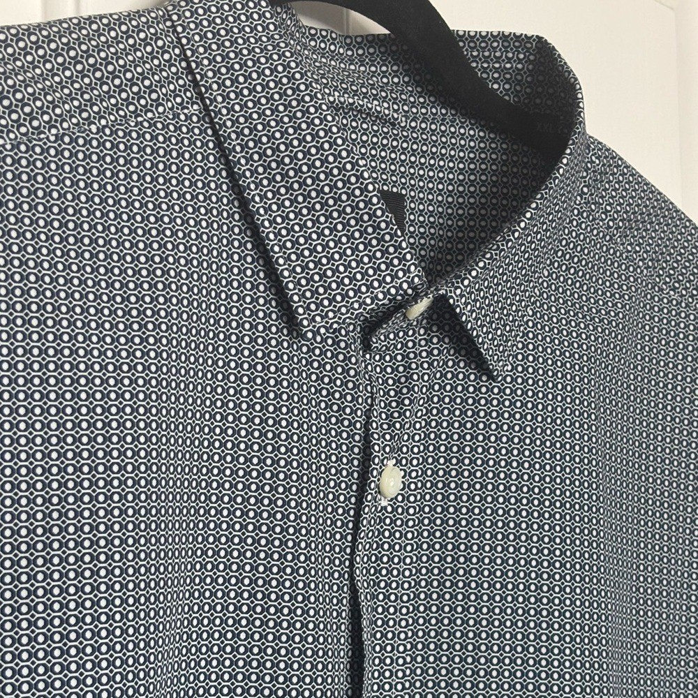 EUC Ermenegildo Zegna Navy Geometric Button Down Cotton Shirt size XXL