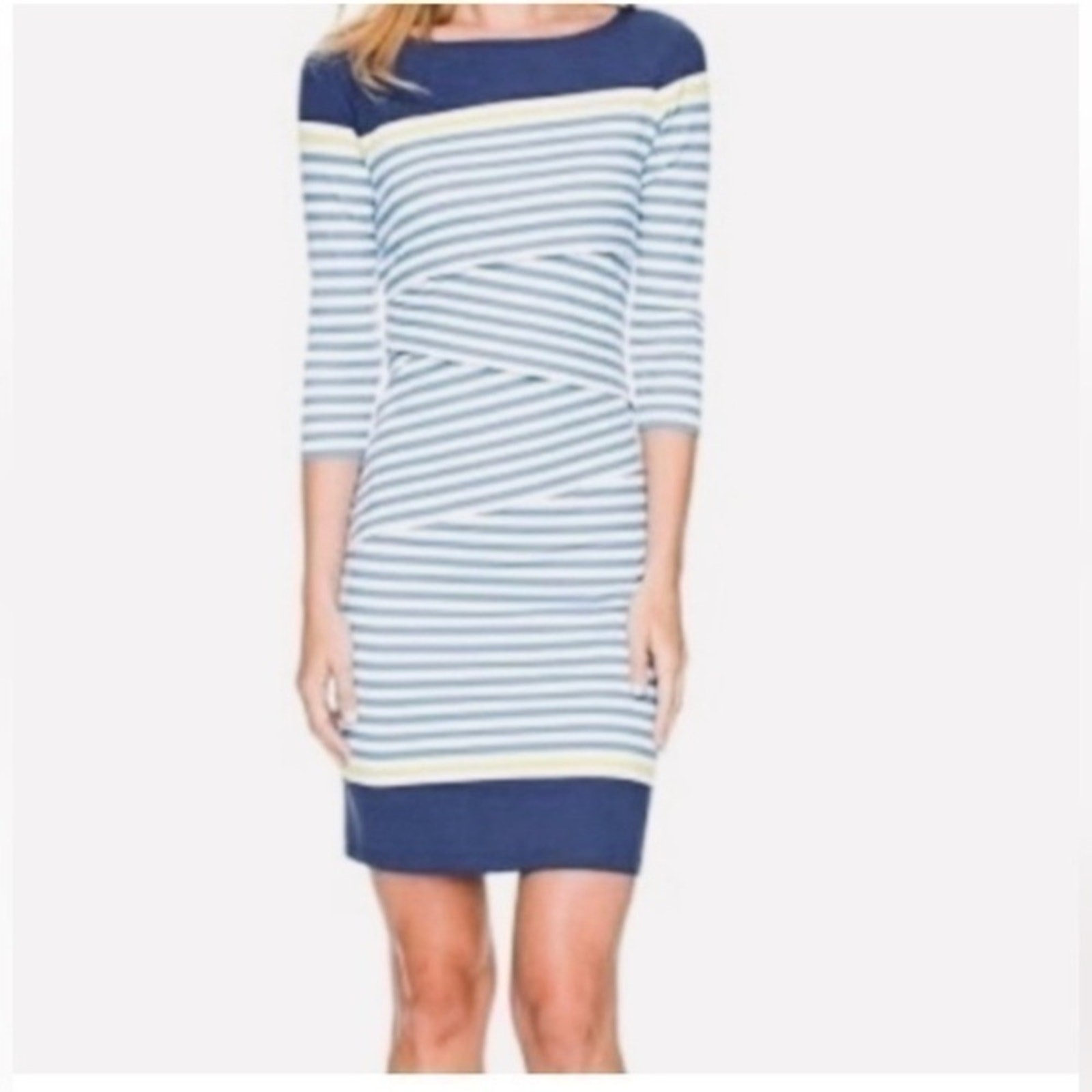 J.Mclaughlin Nicola Scoop Neck Striped 3/4 Sleeve Dress Size Medium
