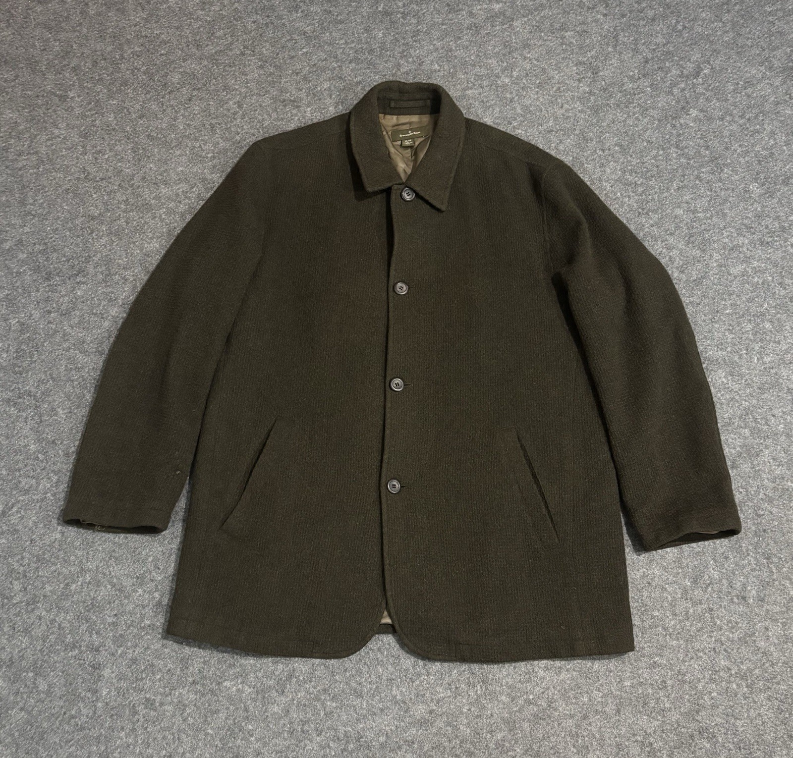 Ermenegildo Zegna 100% Cashmere Overcoat Size XL Green Made in Italy