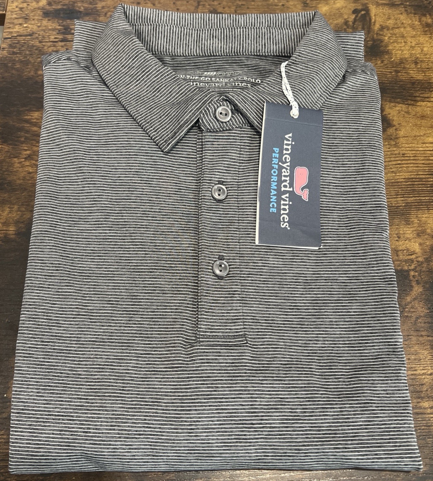 Vineyard Vines On The Go Sankaty Polo Men Size Small Black w/ White Stripe NWT