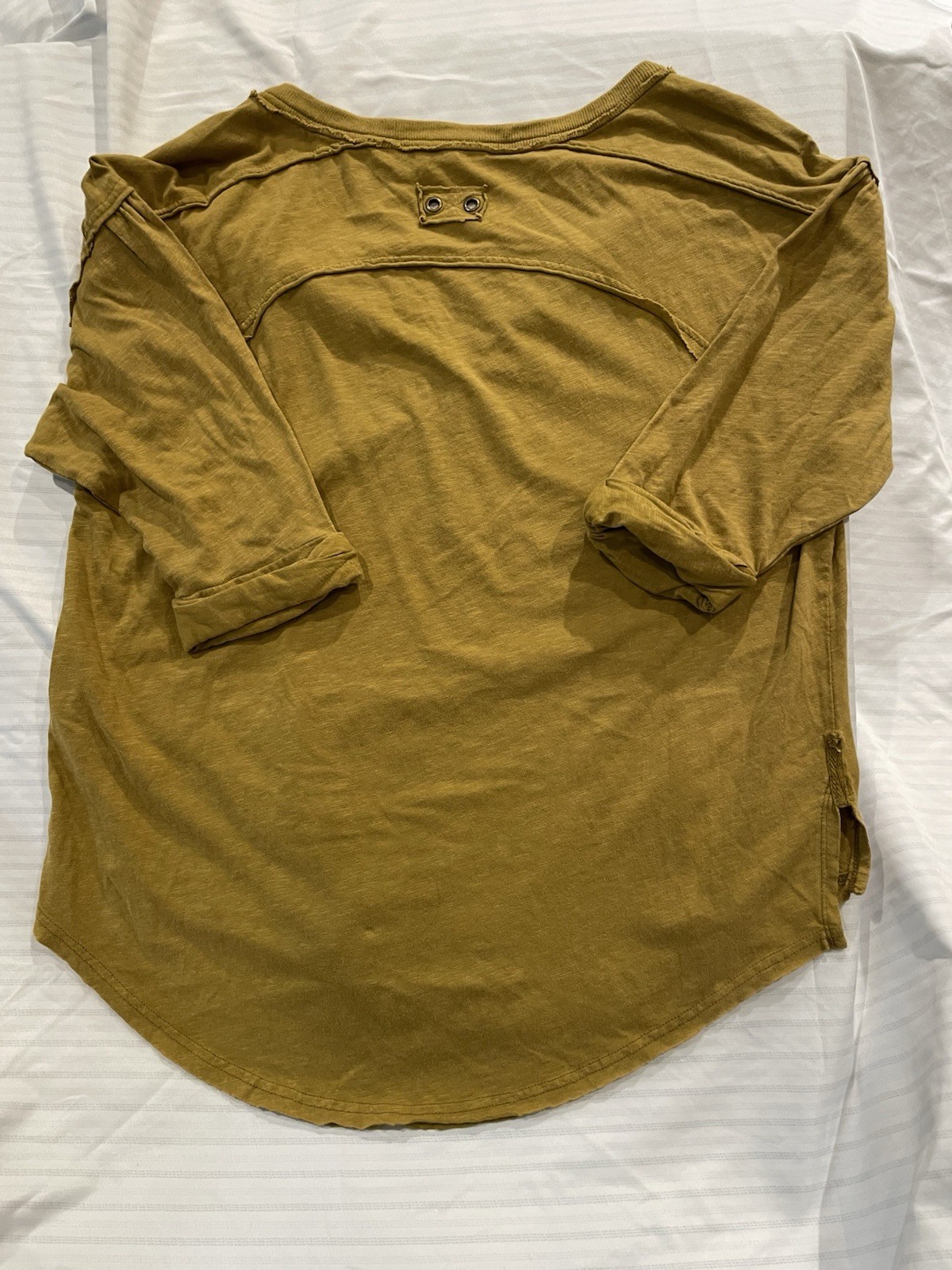 FP We The Free Redone Tee Ruched Button Henley Shirt Kelp Olive Yellow Size S