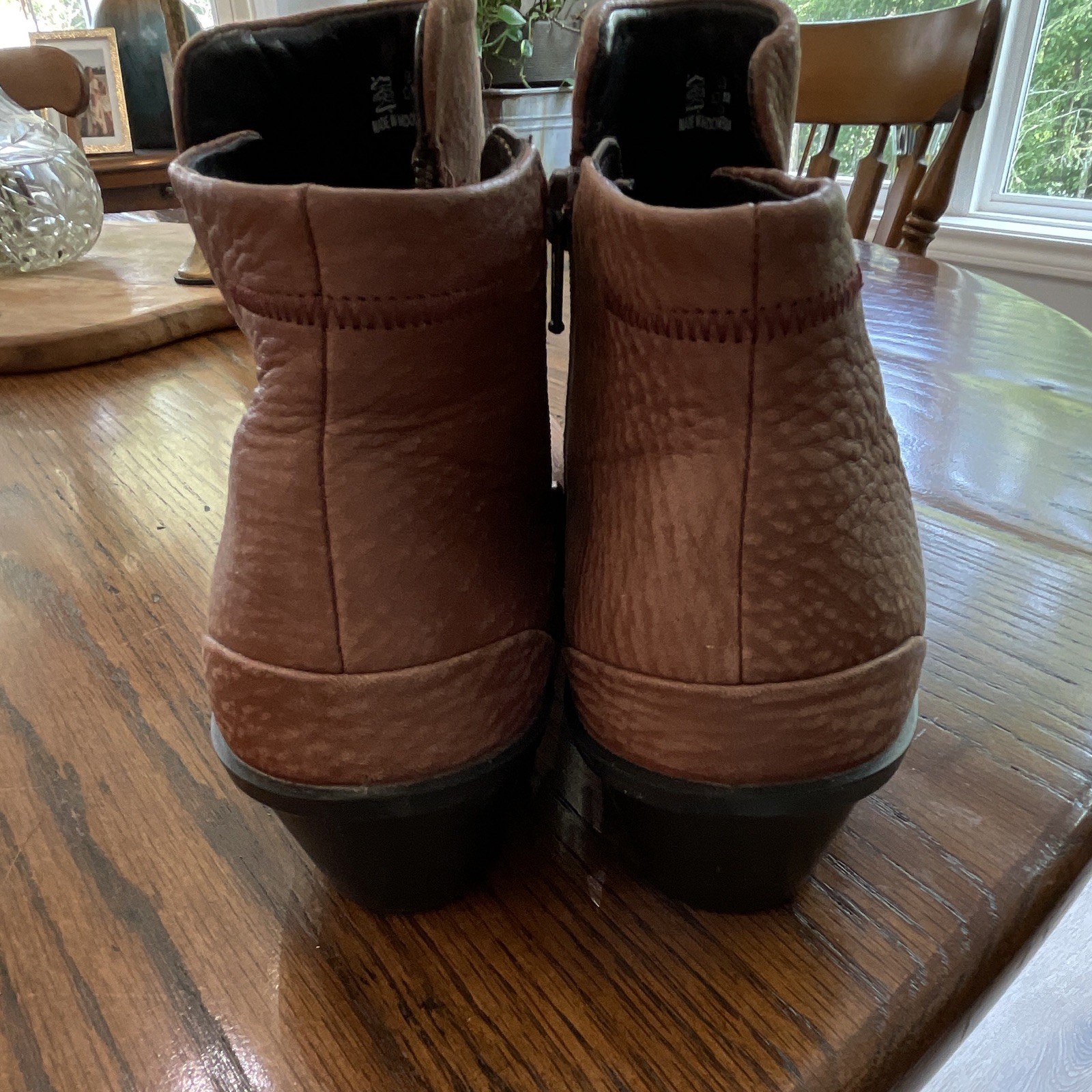 ECCO Women’s Brown Leather Ankle Bootie Wedge Side Zip Round Toe AU 40