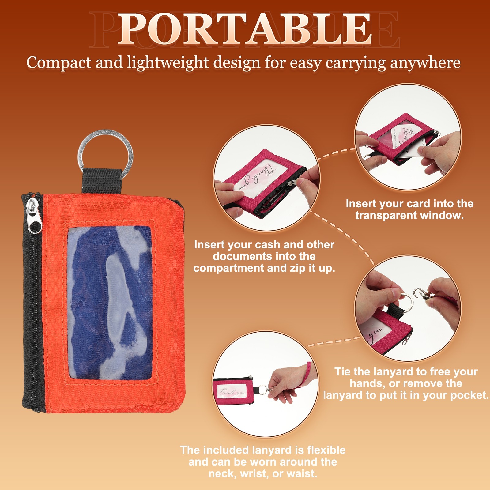 Minimalist RFID Blocking Wallets, Orange/Navy Blue(2 Lanyard)