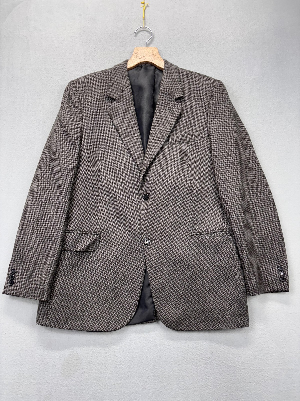 Allyn Saint George Blazer Mens 42 Long Gray Lambswool Herringbone Tweed Worsted