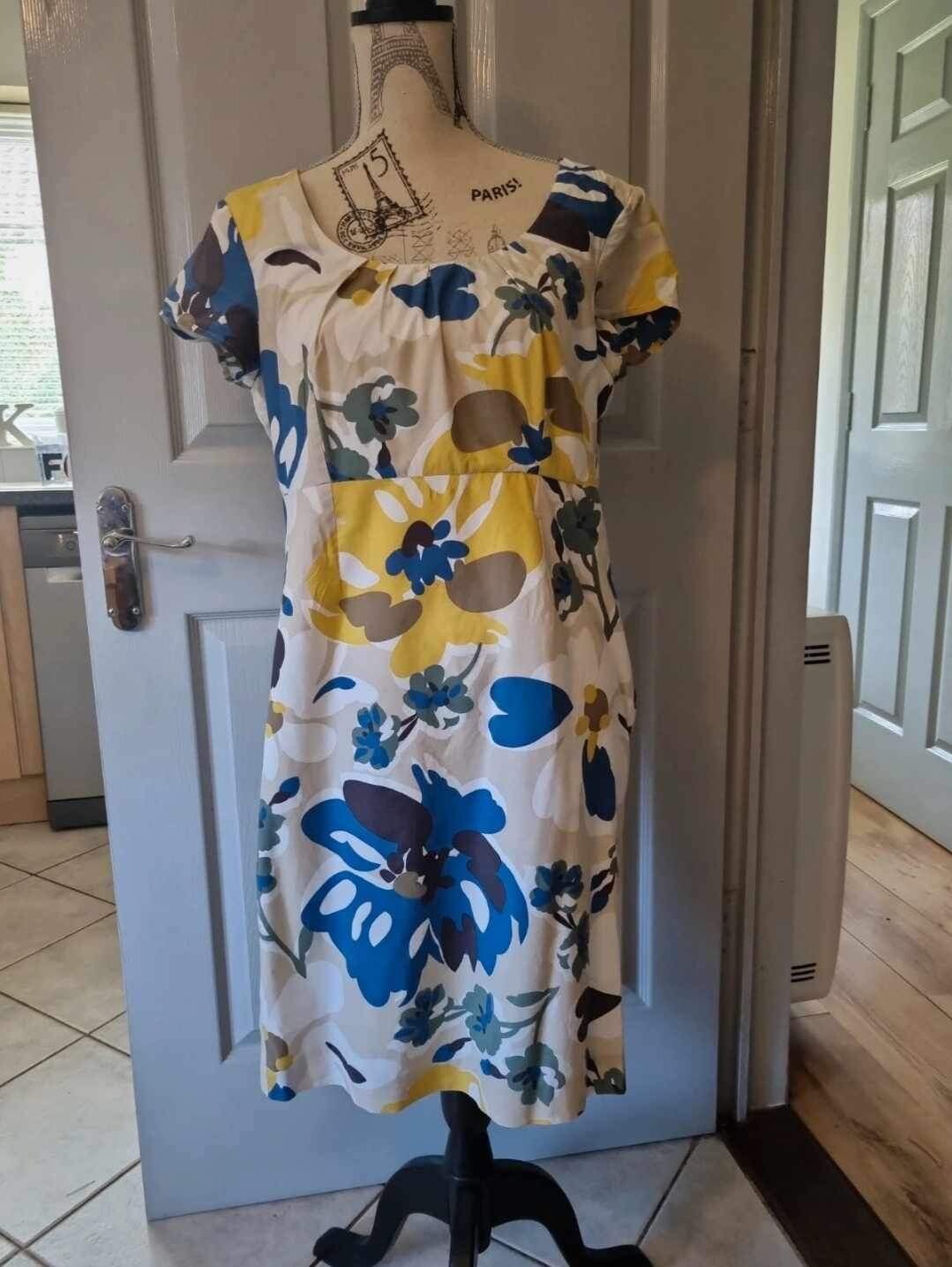 Boden 100% Cotton Short Sleeved Knee Length Dress Side Zip Size 14R VGC