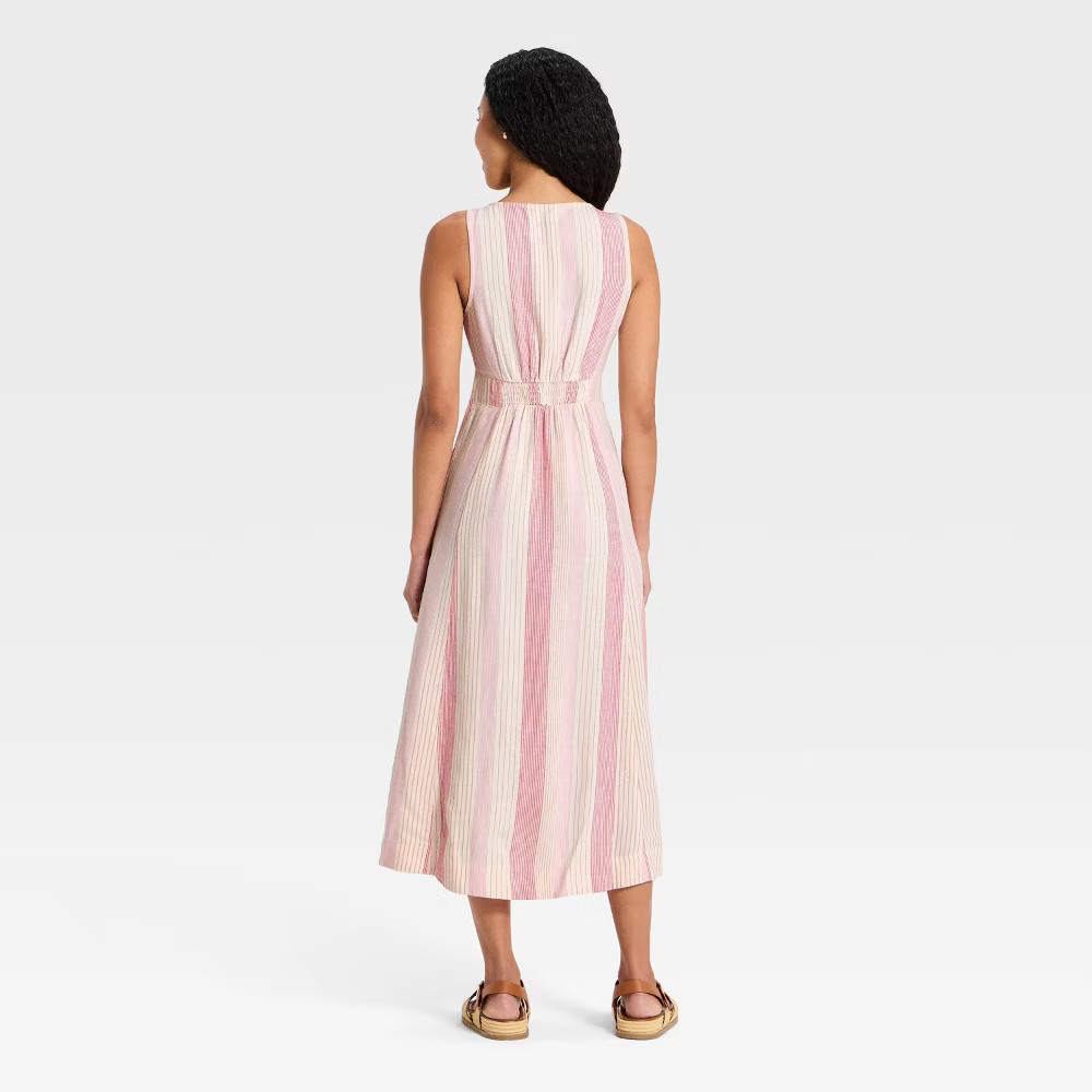 Women Woven Button-Front Midi Sundress – Universal Thread™ Pink Striped L