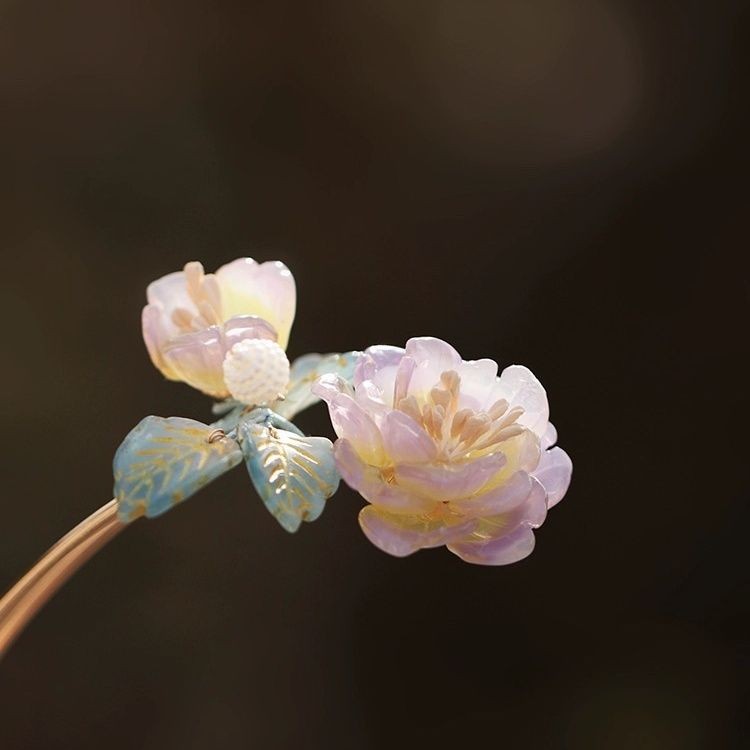 Glass Flower Hairpin Chinese Style Vintage Style Hair Stick For Bun Dance
