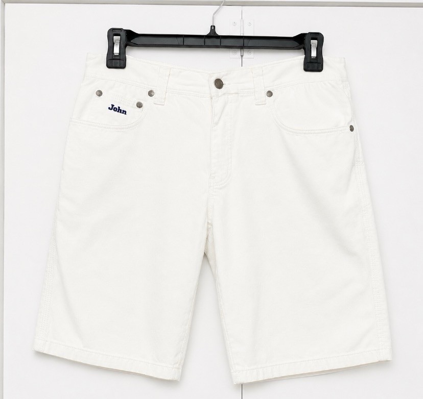 JOHN ASHFIELD Shorts Mens 33 Waist 30” White Denim & Chino Cotton Zip Fly