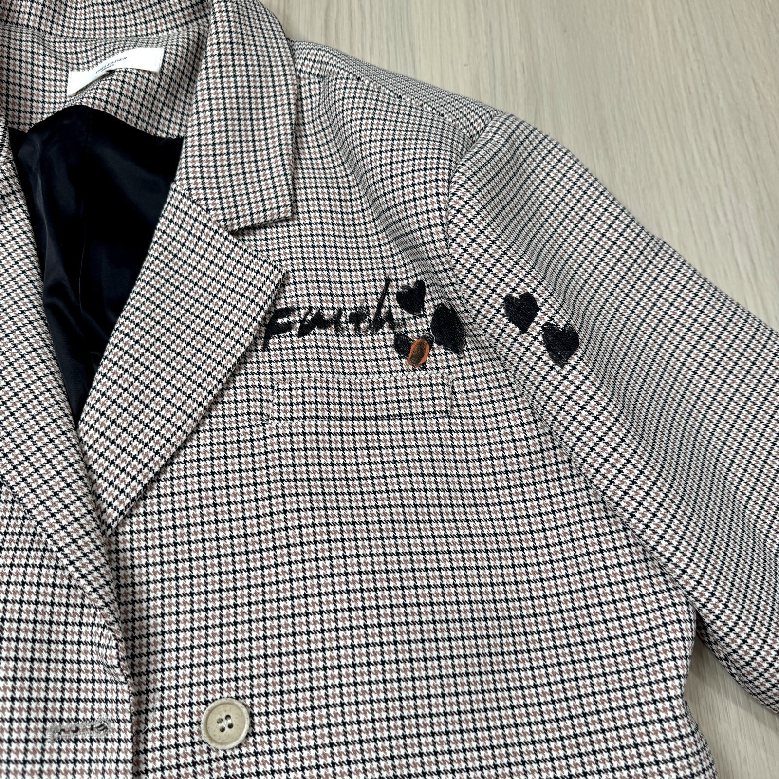 THELEADER Men’s Gray Houndstooth Embroidered Lined Blazer Pockets Size M
