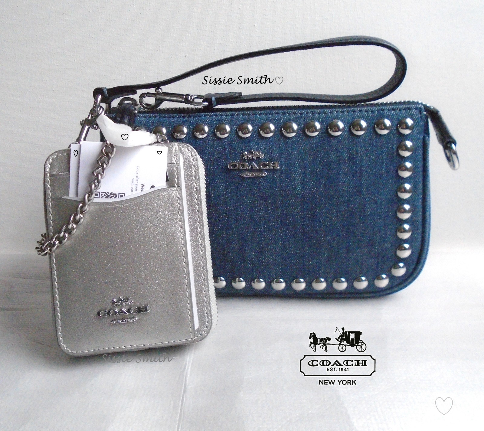 NWT Coach Nolita 19 In Denim with Rivets (CM251) & A Chained Id Case