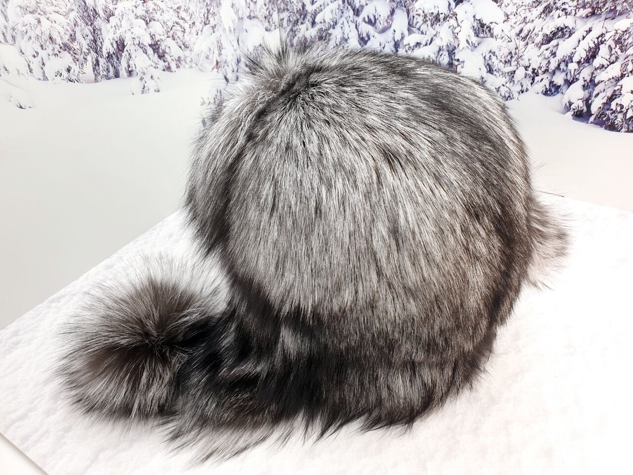 Real Silver fox fur women winter trapper hat Aviator Ushanka style Ears flap