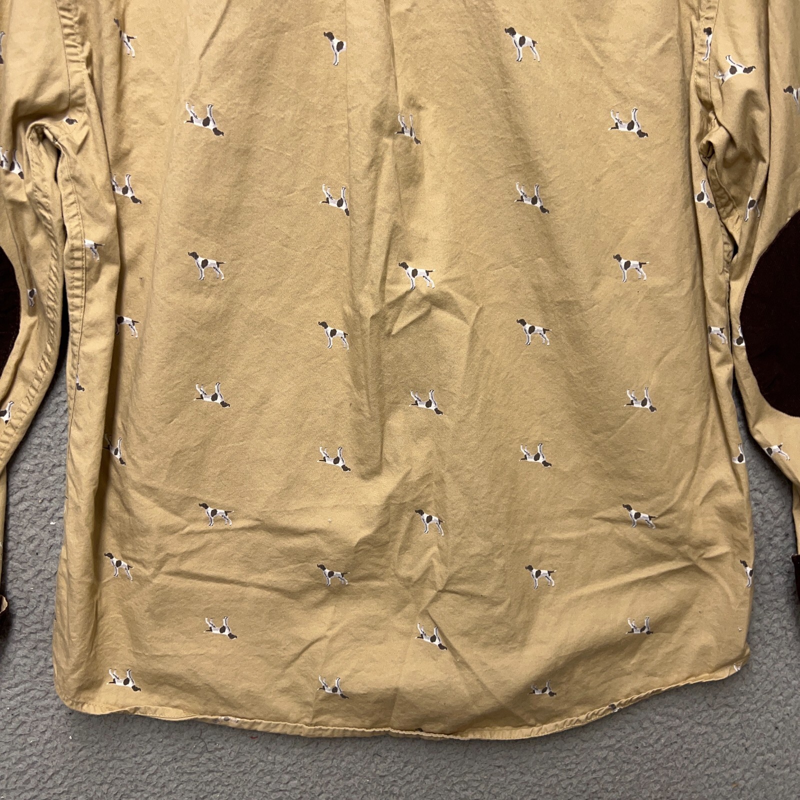 Tommy Hilfiger Shirt Mens XL Brown All Over Dog Print Slim Corduroy Flip Collar