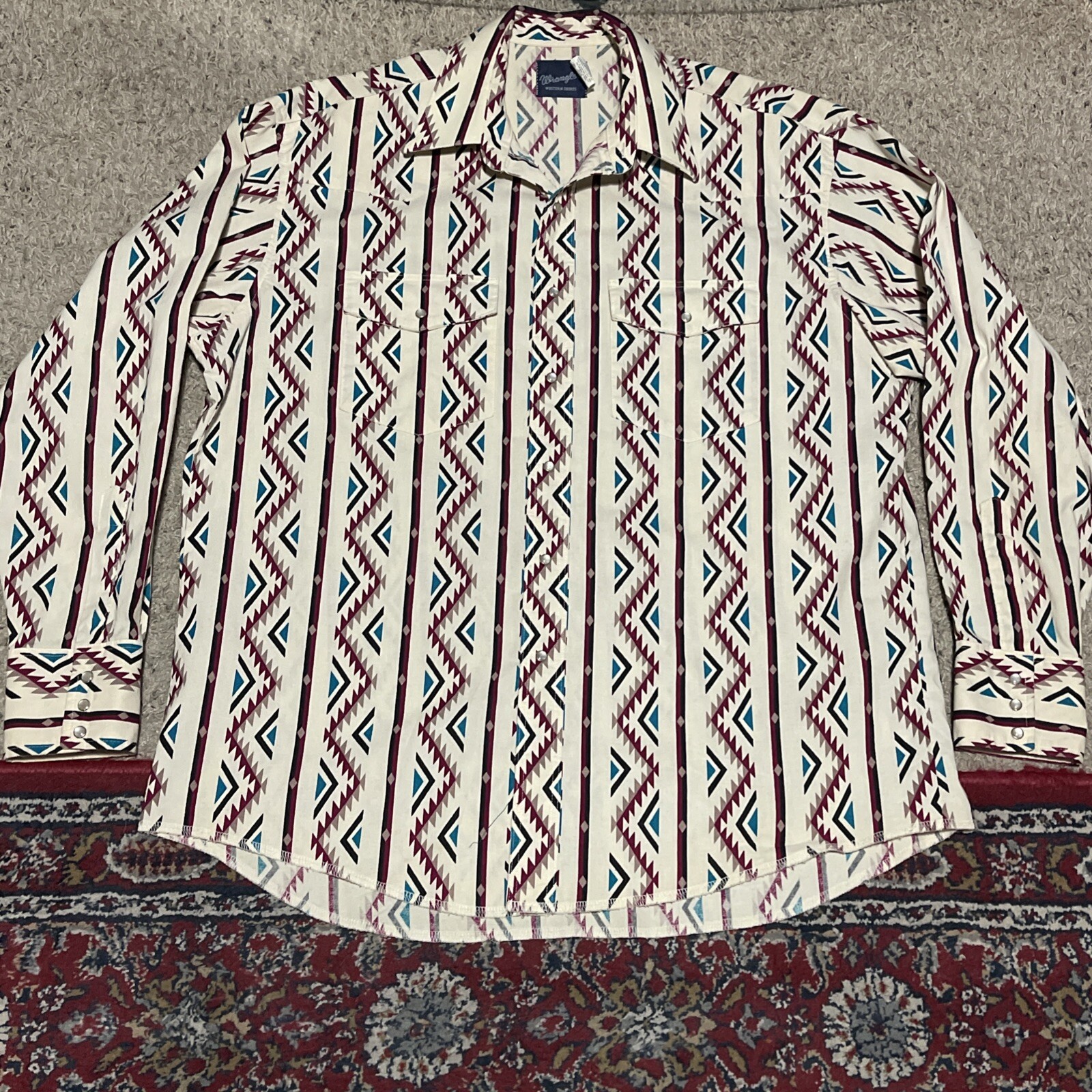 Wrangler Western Shirt Men Aztec Southwestern Pearl Snap Long Sleeve XL multicol