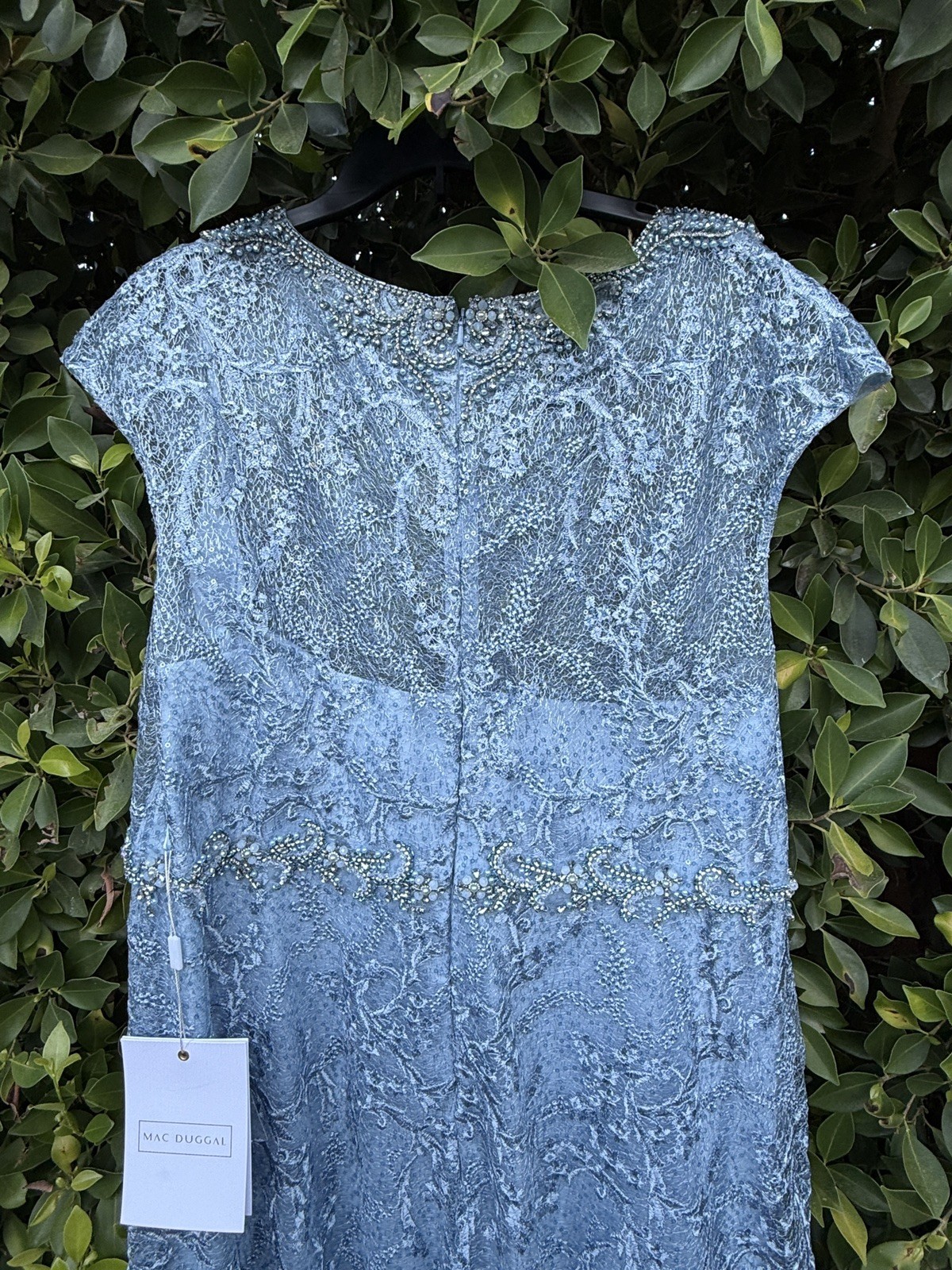 Mac Duggal 79430 Embroidered Cap Sleeve A Line Gown Slate Blue NWT 16 Beaded