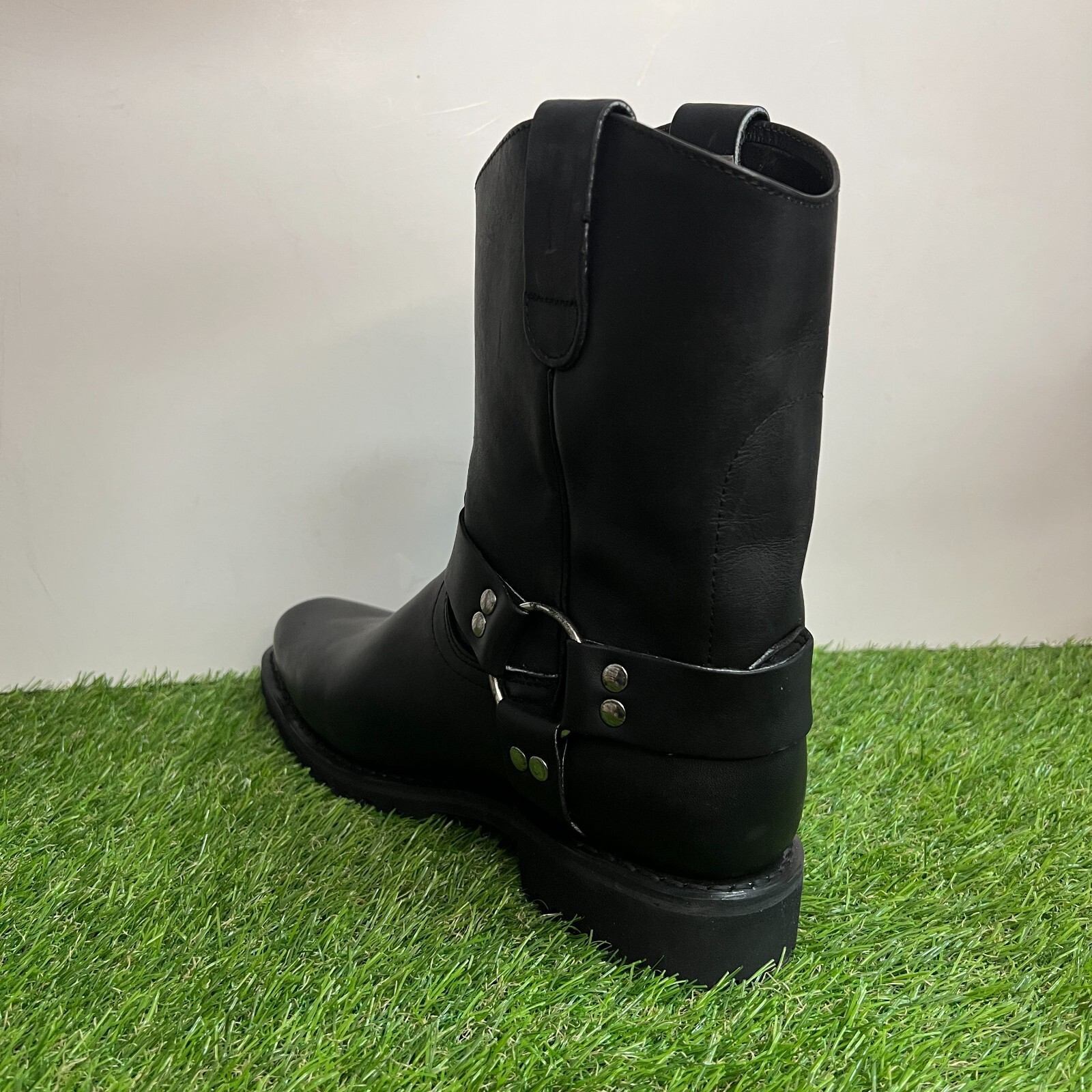 Mens Motorcycle Black Biker Boots Leather Harness Rock Riding Moto Est.2009